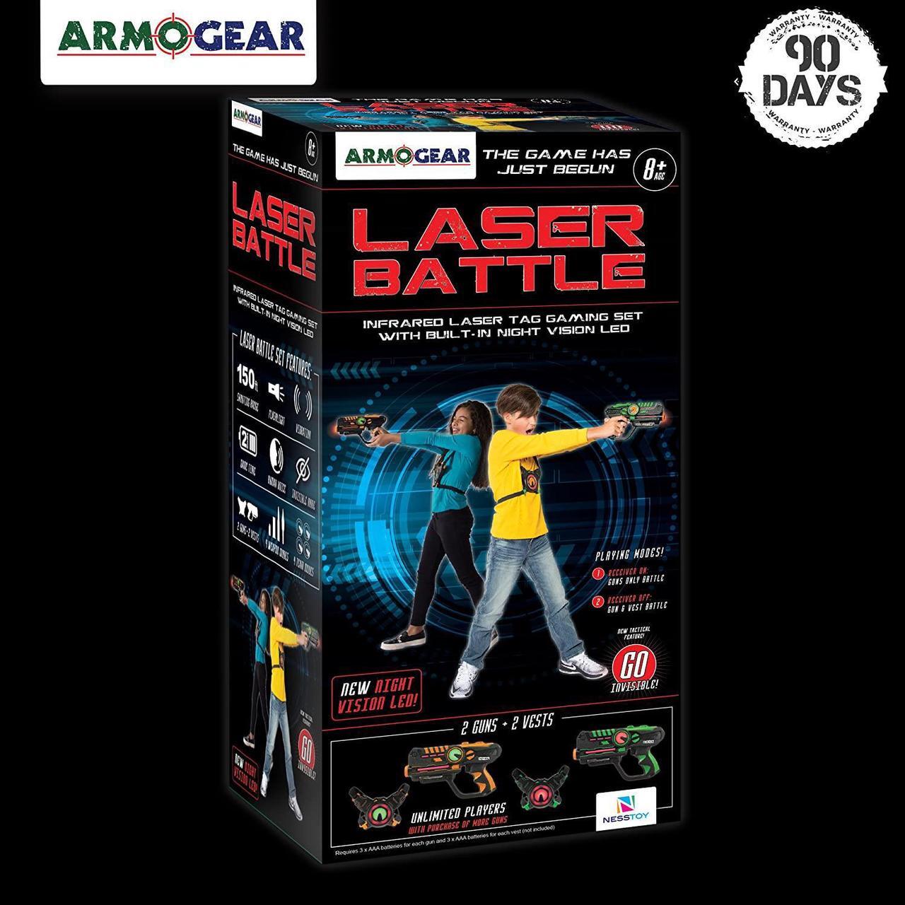 Alt view image 5 of 7 - ArmoGear Infrared Laser Tag Blasters and Vests - Laser Battle Mega Pack Set of 4 - Infrared 0.9mW - Blue/Red/Green/Orange