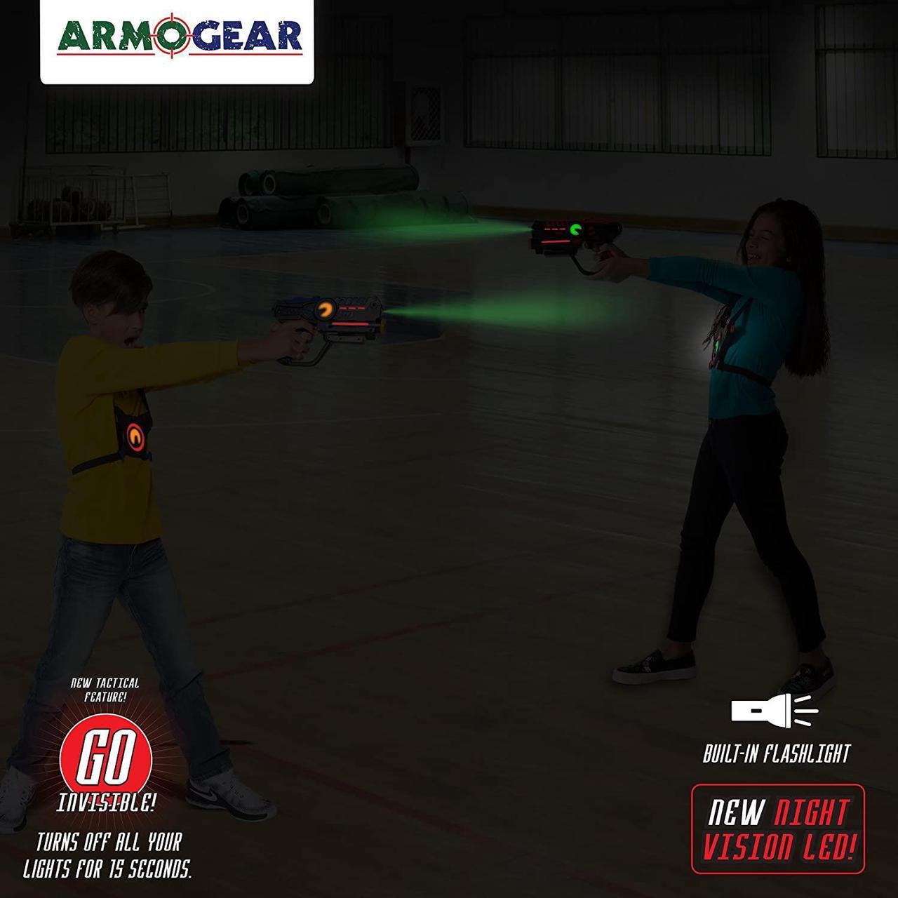 Alt view image 7 of 7 - ArmoGear Infrared Laser Tag Blasters and Vests - Laser Battle Mega Pack Set of 4 - Infrared 0.9mW - Blue/Red/Green/Orange