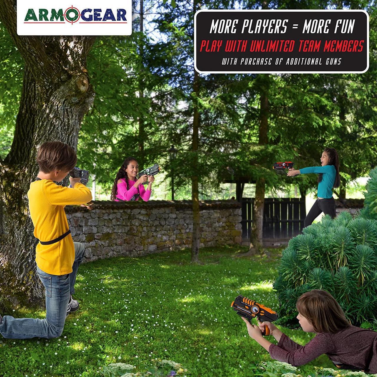 Alt view image 6 of 7 - ArmoGear Infrared Laser Tag Blasters and Vests - Laser Battle Mega Pack Set of 4 - Infrared 0.9mW - Blue/Red/Green/Orange