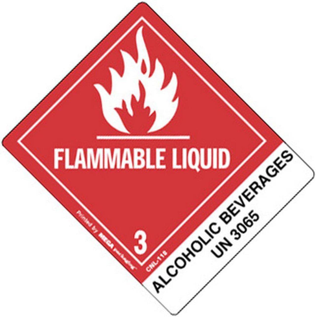 Main image of 4" x 4-3/4" Flammable Liquid - Alcoholic Beverages UN3065 Labels (500 per Roll)