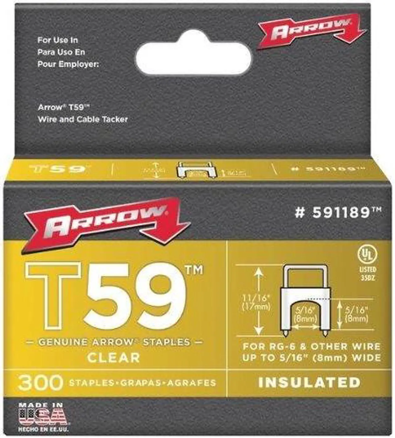 Alt view image 8 of 14 - Arrow Fastener 591168 5/16" x 5/16" Clear T59 Insulated Staples for RG59 Quad & RG6