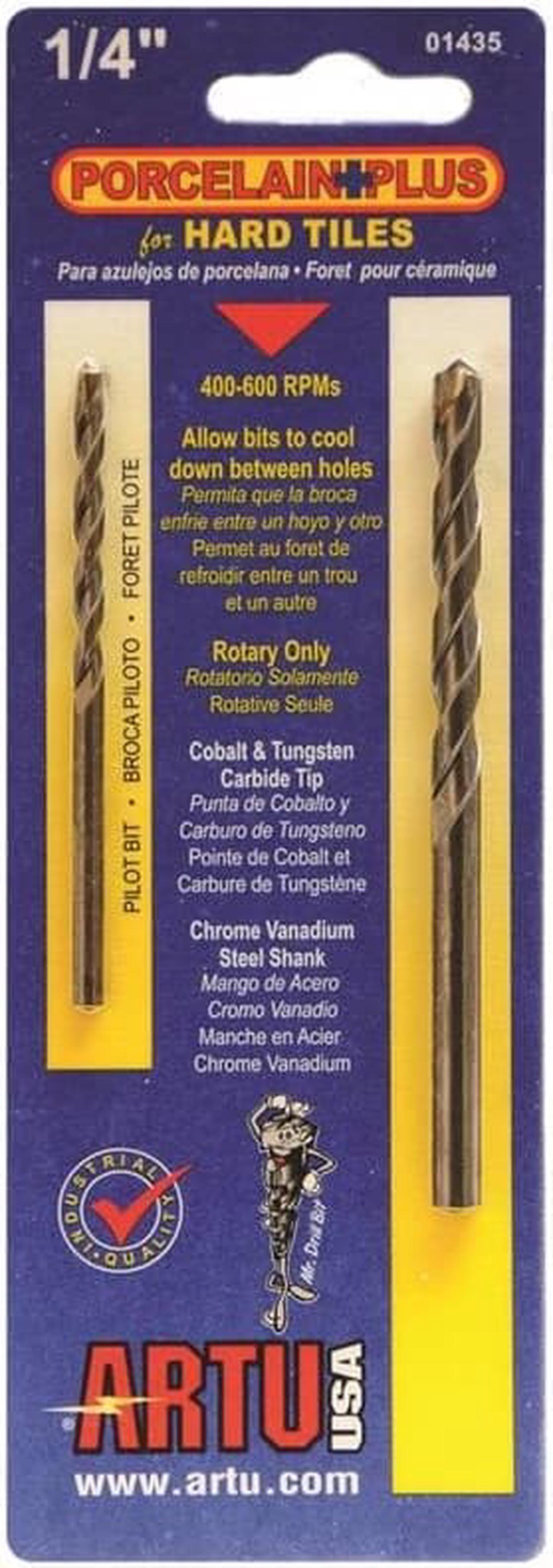 Alt view image 2 of 6 - ARTU 1/4 In. x 4-1/8 In. Cobalt and Tungsten Carbide Glass & Tile Drill Bit