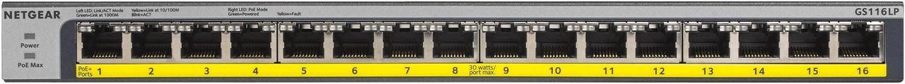 NETGEAR 16-Port Gigabit Ethernet Unmanaged PoE+ Switch with FlexPoE (76W) | GS116LP