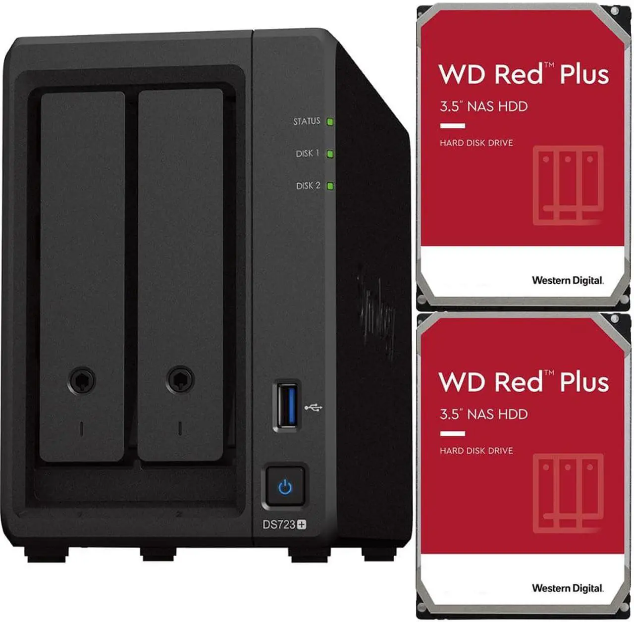 Main image of Synology DS723+ 2-Bay NAS, 2GB RAM, 4TB (2 x 2TB) of Western Digital Red Plus Drives Fully Assembled and Tested By CustomTechSales