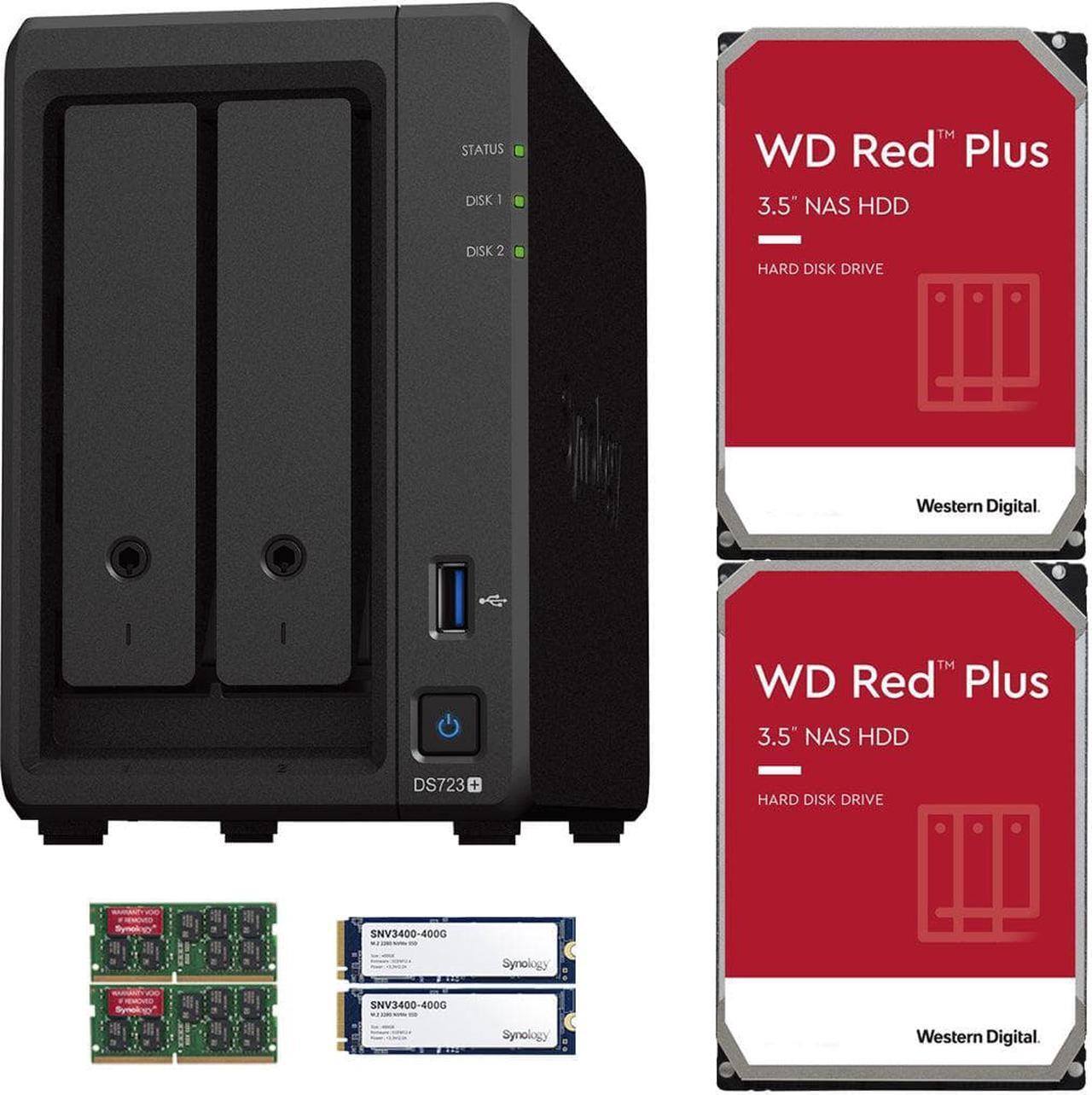 Main image of Synology DS723+ 2-Bay NAS, 16GB RAM, 800GB (2x400GB) Cache, 4TB (2 x 2TB) of Western Digital Red Plus Drives Fully Assembled and Tested By CustomTechSales