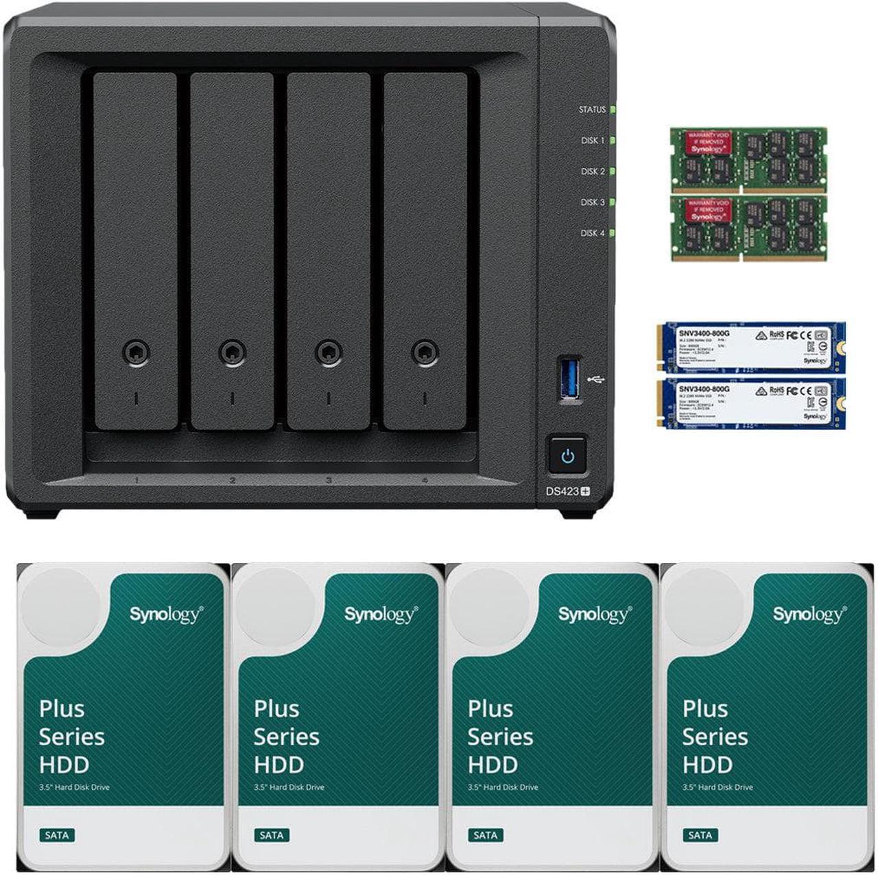 Main image of Synology DS423+ Intel Quad-Core 4-Bay NAS with 6GB RAM and 32TB (4 x 8TB) of Synology Plus NAS Drives and 800GB (2 x 400GB) Synology Cache Fully Assembled and Tested By CustomTechSales