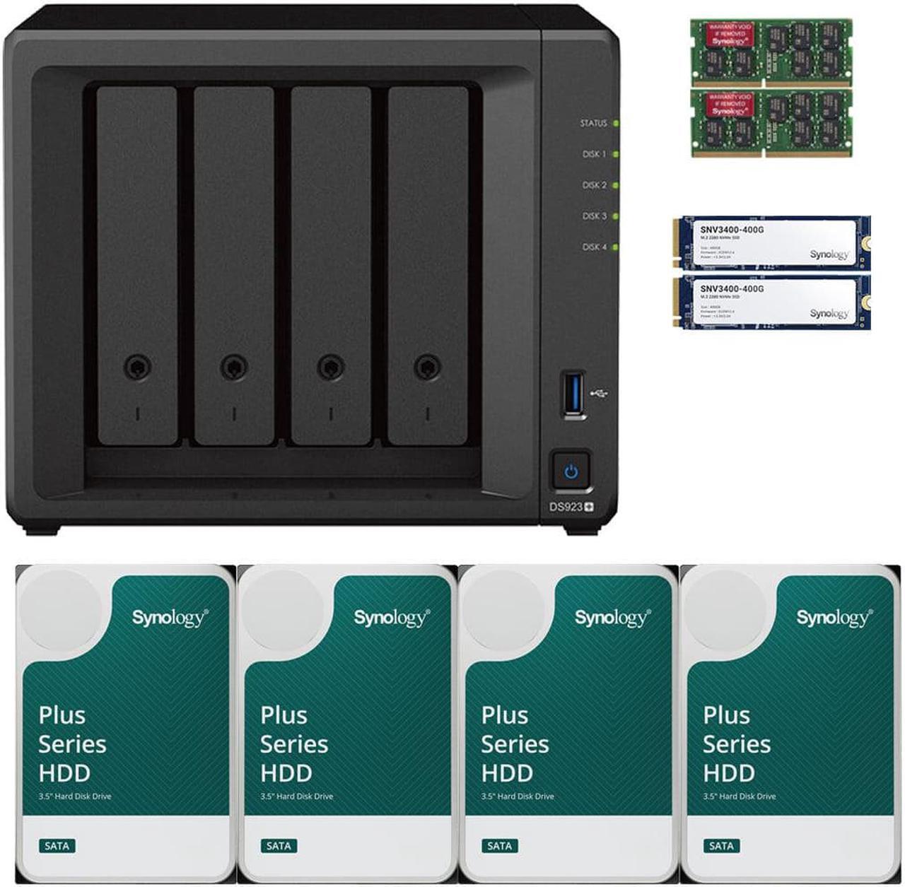 Main image of Synology DS923+ Dual-Core 4-Bay NAS with 8GB RAM and 16TB (4 x 4TB) of Synology Plus Drives and 800GB (2 x 400GB) Synology Cache Fully Assembled and Tested By CustomTechSales