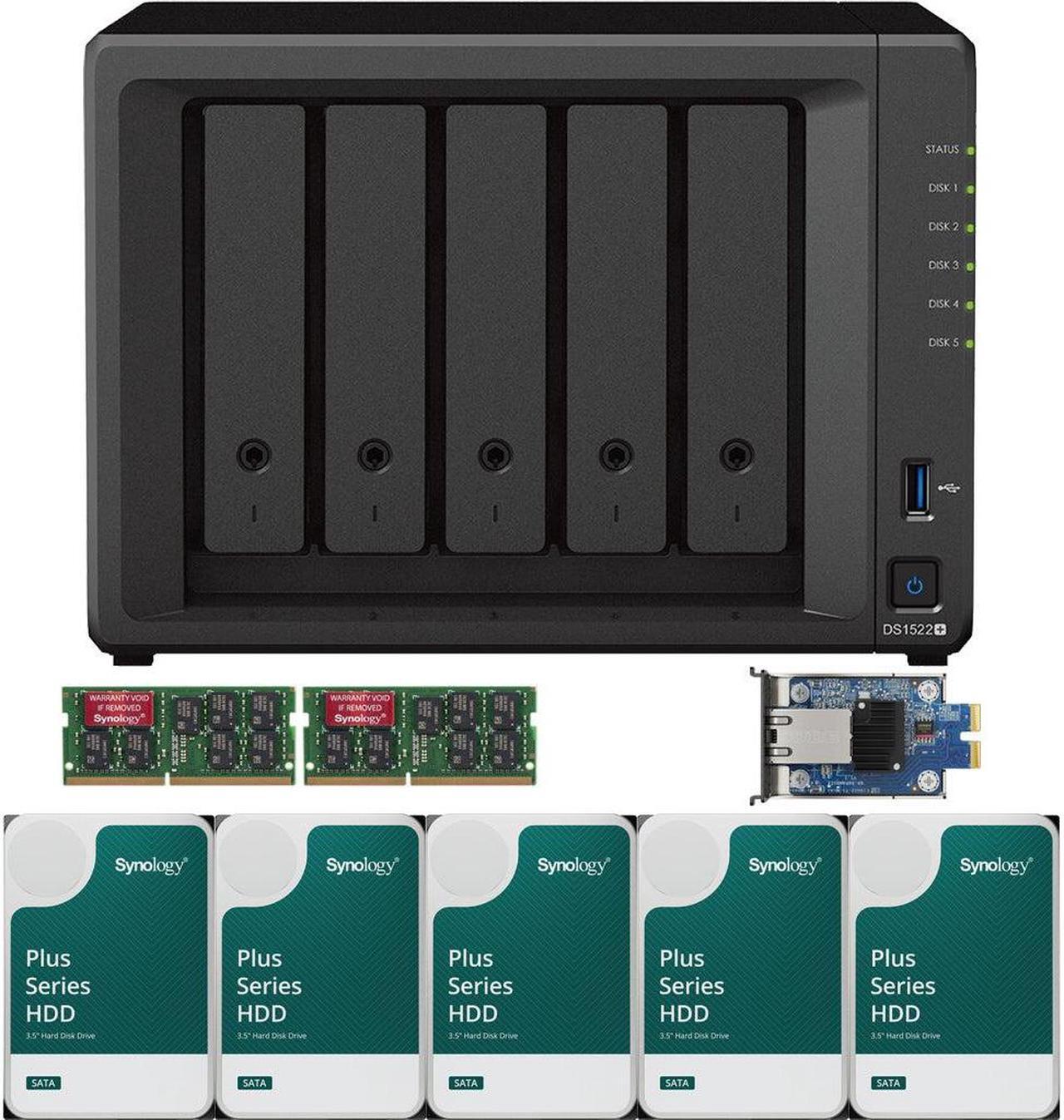 Main image of Synology DS1522+ 5-Bay NAS with 16GB RAM and 20TB (5 x 4TB) of Synology Plus Drives and  a 10GbE Adapter Fully Assembled and Tested By CustomTechSales