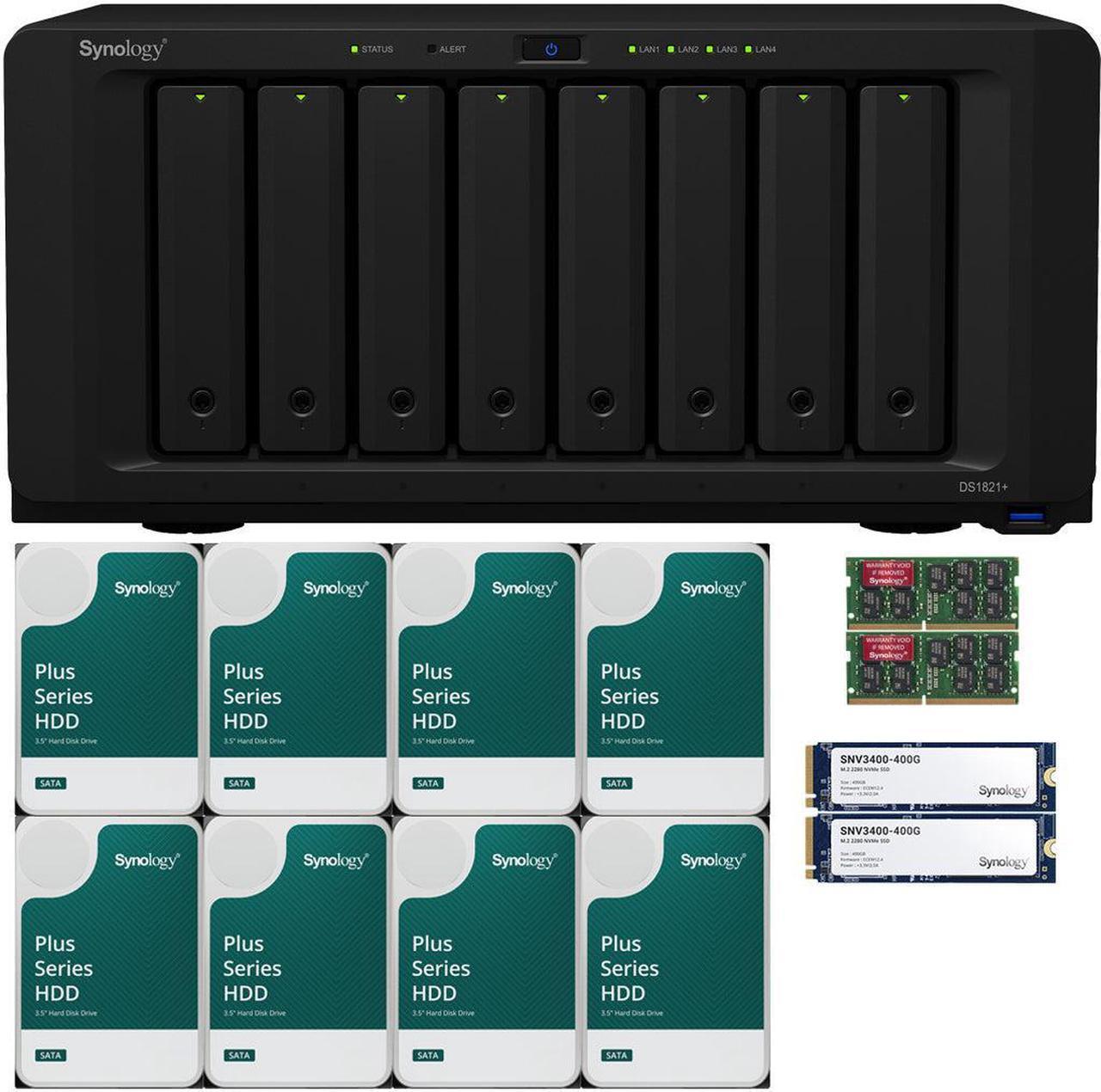 Main image of Synology DS1821+ 8-Bay NAS with 8GB RAM and 96TB (8 x 12TB) of Synology Plus Drives and 800GB (2 x 400GB) Synology Cache Fully Assembled and Tested By CustomTechSales