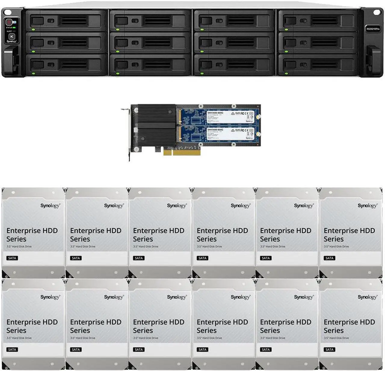 Main image of Synology RS3621RPxs 12-Bay NAS with 8GB RAM and 48TB (12 x 4TB) of Synology Enterprise Drives and 1.6TB (2 x 800GB) Cache Fully Assembled and Tested By CustomTechSales