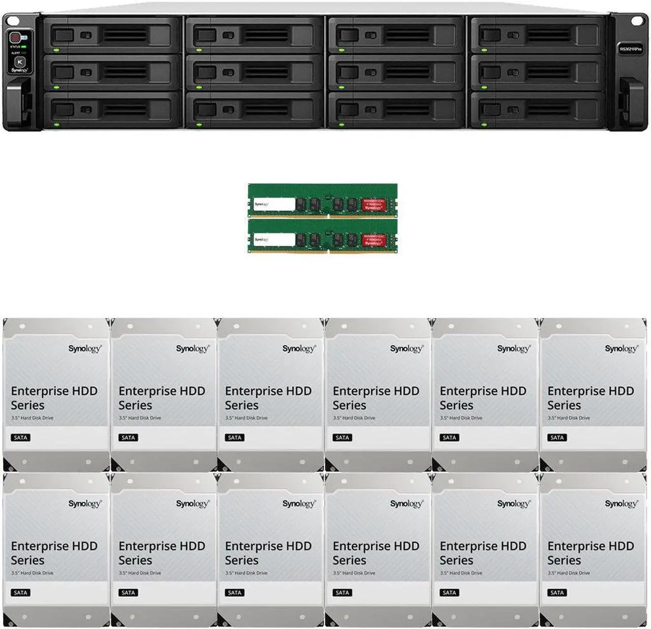 Main image of Synology RS3621RPxs 12-Bay NAS with 16GB RAM and 144TB (12 x 12TB) of Synology Enterprise Drives Fully Assembled and Tested By CustomTechSales