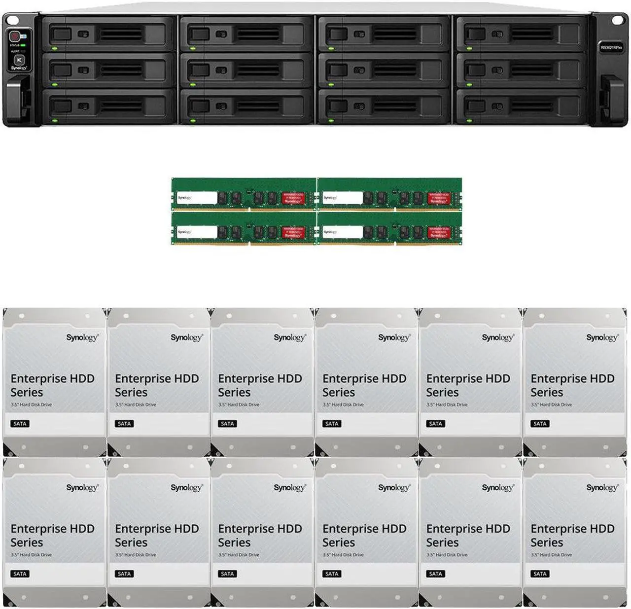 Main image of Synology RS3621RPxs 12-Bay NAS with 64GB RAM and 96TB (12 x 8TB) of Synology Enterprise Drives Fully Assembled and Tested By CustomTechSales