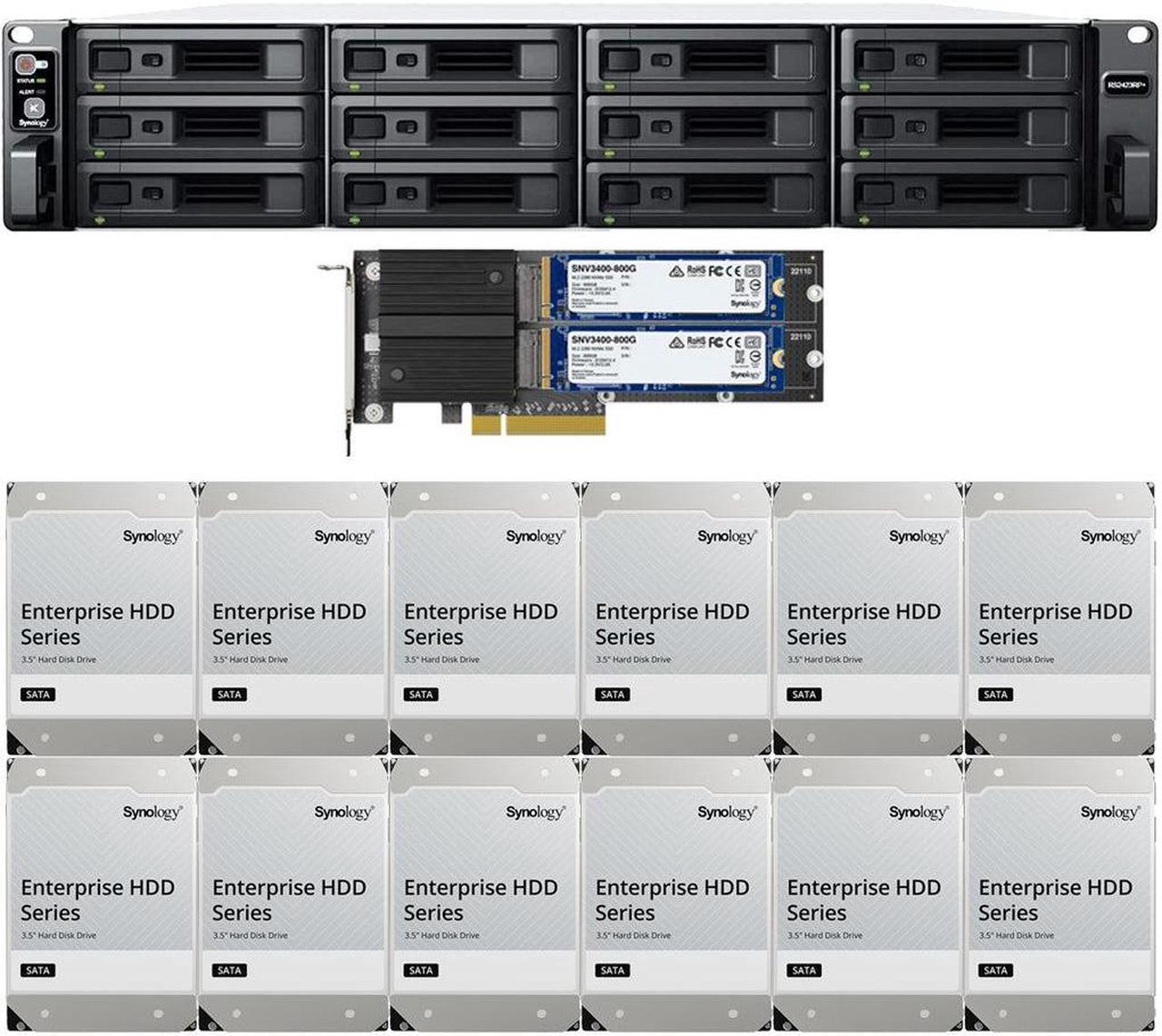 Main image of Synology RS2423RP+ 12-Bay NAS with 8GB RAM and 48TB (12 x 4TB) of Synology Enterprise Drives and 1.6TB (2 x 800GB) Cache Fully Assembled and Tested By CustomTechSales