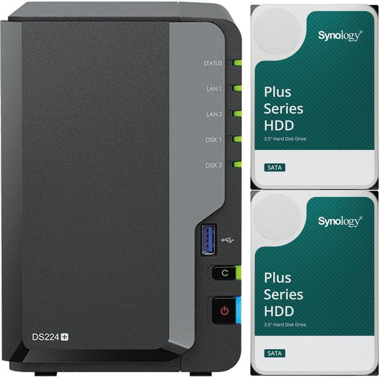 Main image of Synology DS224+ 2-Bay NAS with 2GB RAM and 24TB (2 x 12TB) of Synology Plus Drives Fully Assembled and Tested By CustomTechSales