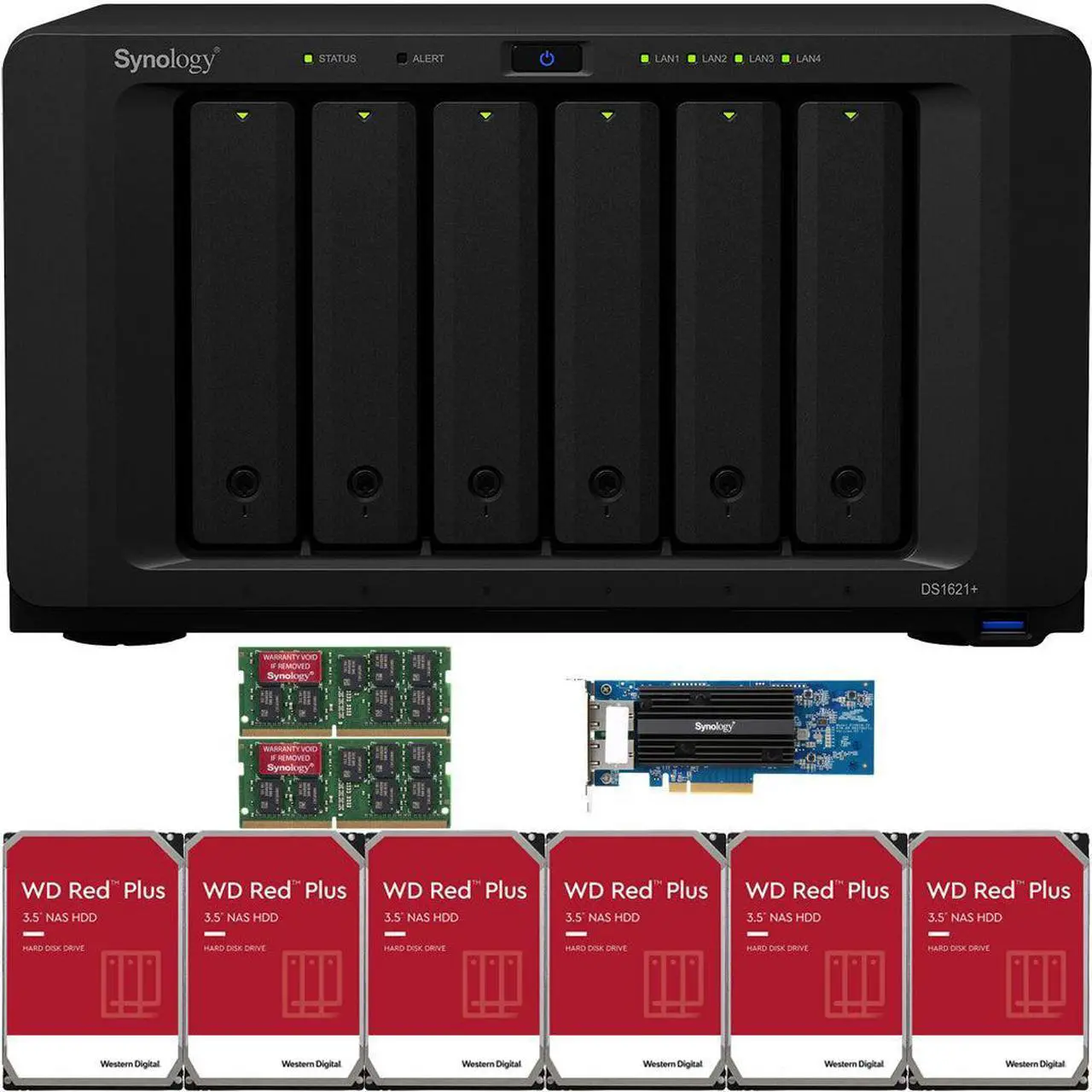 Main image of Synology DS1621+ 6-Bay NAS with 8GB RAM, a 2-port 10GbE Adapter, 24TB (6 x 4TB) of Western Digital Red Plus NAS Drives Fully Assembled and Tested By CustomTechSales
