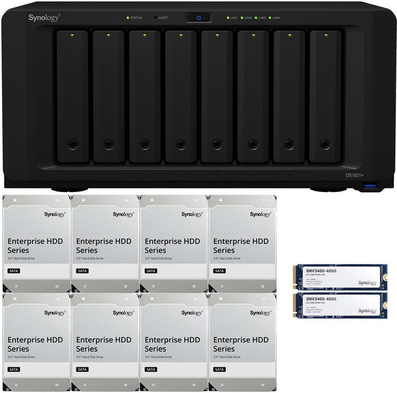 Main image of Synology DS1821+ 8-Bay NAS with 4GB RAM and 64TB (8 x 8TB) of Synology Enterprise Drives and 800GB (2 x 400GB) Synology Cache Fully Assembled and Tested By CustomTechSales