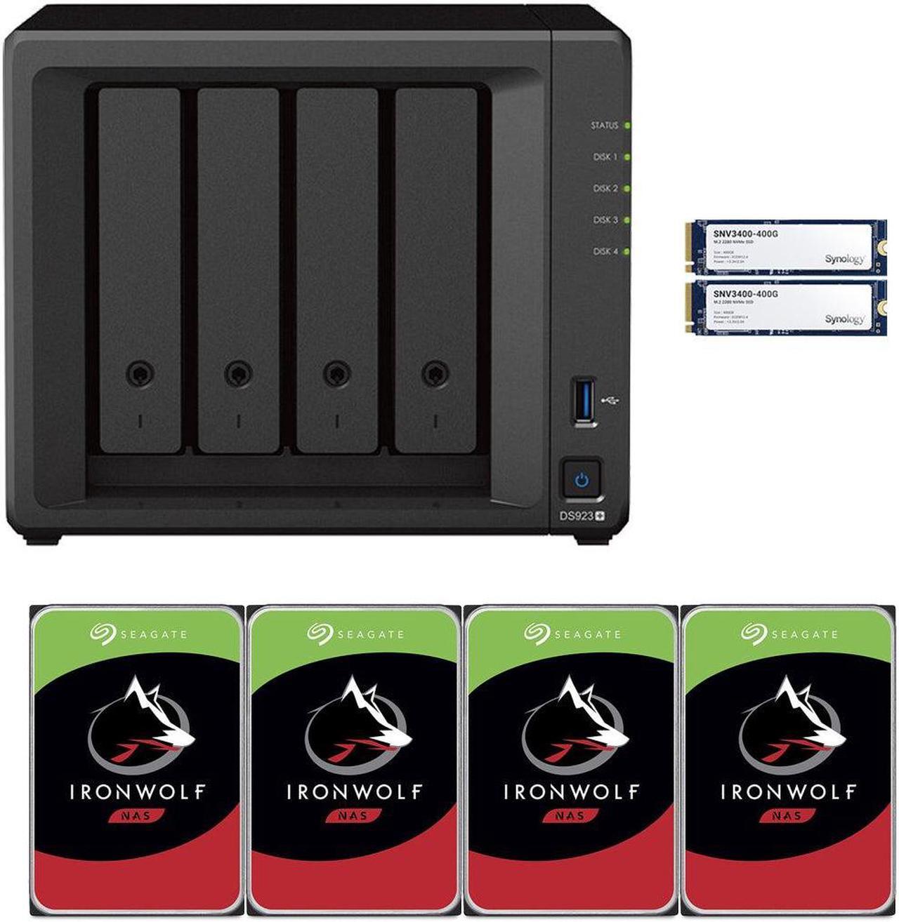 Main image of Synology DS923+ Dual-Core 4-Bay NAS, 4GB RAM, 24TB (4 x 6TB) of Seagate Ironwolf NAS Drives, and 800GB (2 x 400GB) of Synology Cache Fully Assembled and Tested By CustomTechSales