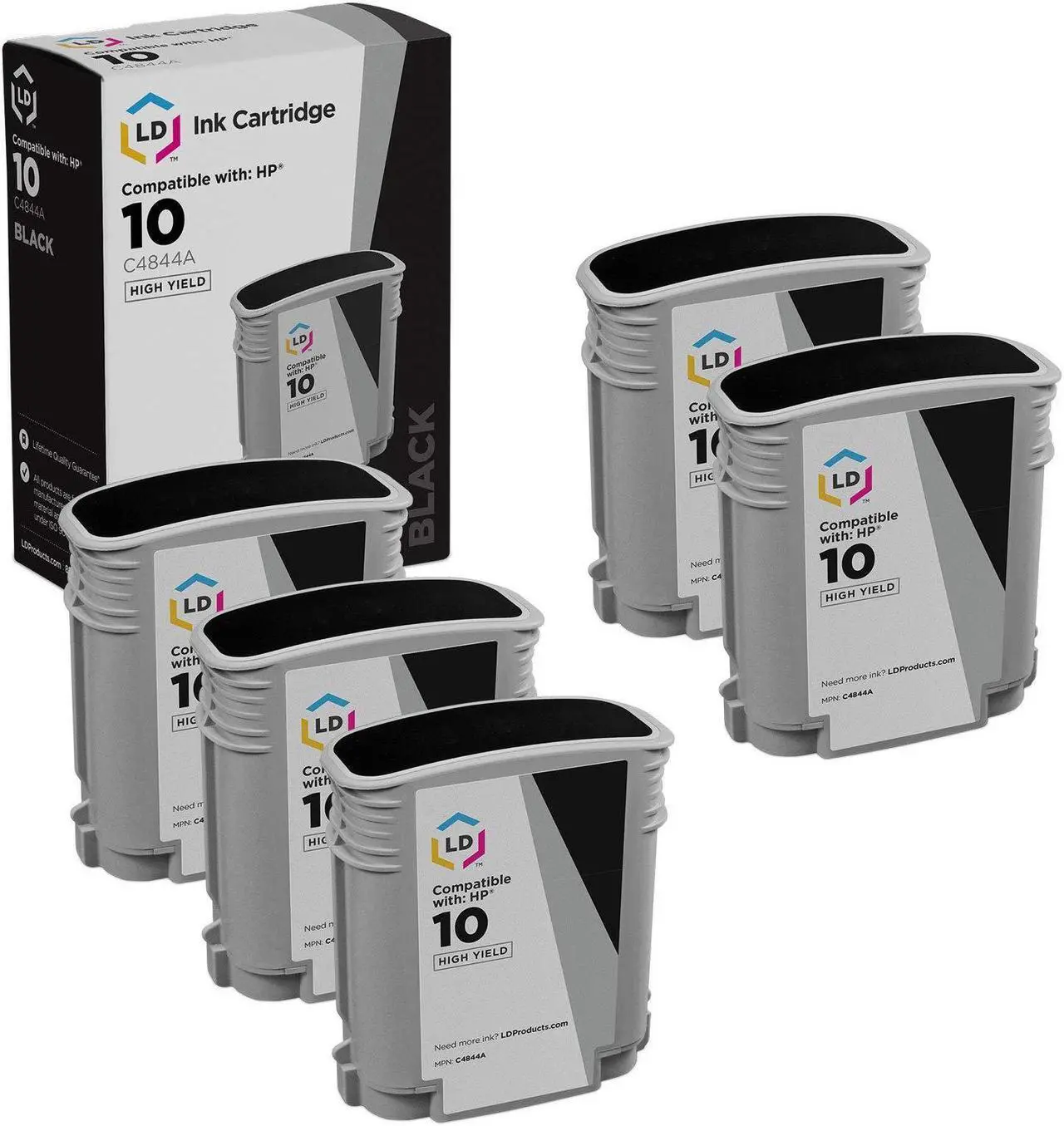 Main image of LD Products Remanufactured Ink Cartridge Replacement for HP 10 C4844A High Yield (Black, 5-Pack)