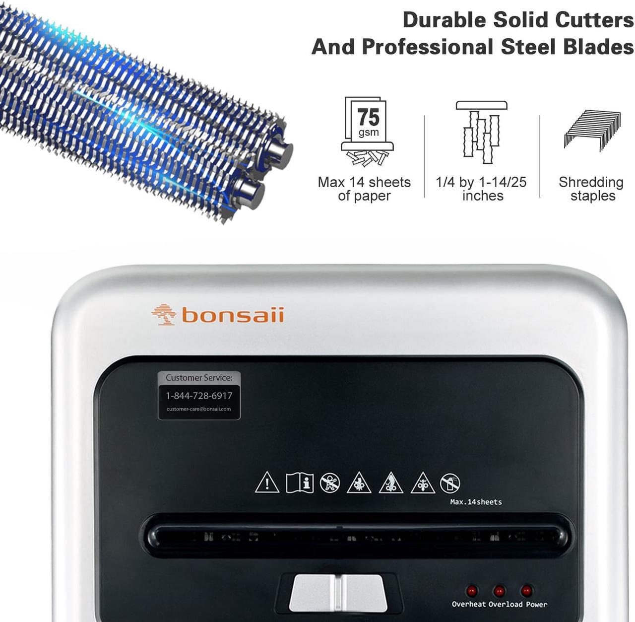 Alt view image 2 of 18 - Bonsaii 14-Sheet Cross-Cut Heavy Duty Paper Shredder, 30-Minute Continuous Running Time, Credit Card/Staples Shredders for Office, Quiet Shredding Machine with Jam Proof System (C169-B)