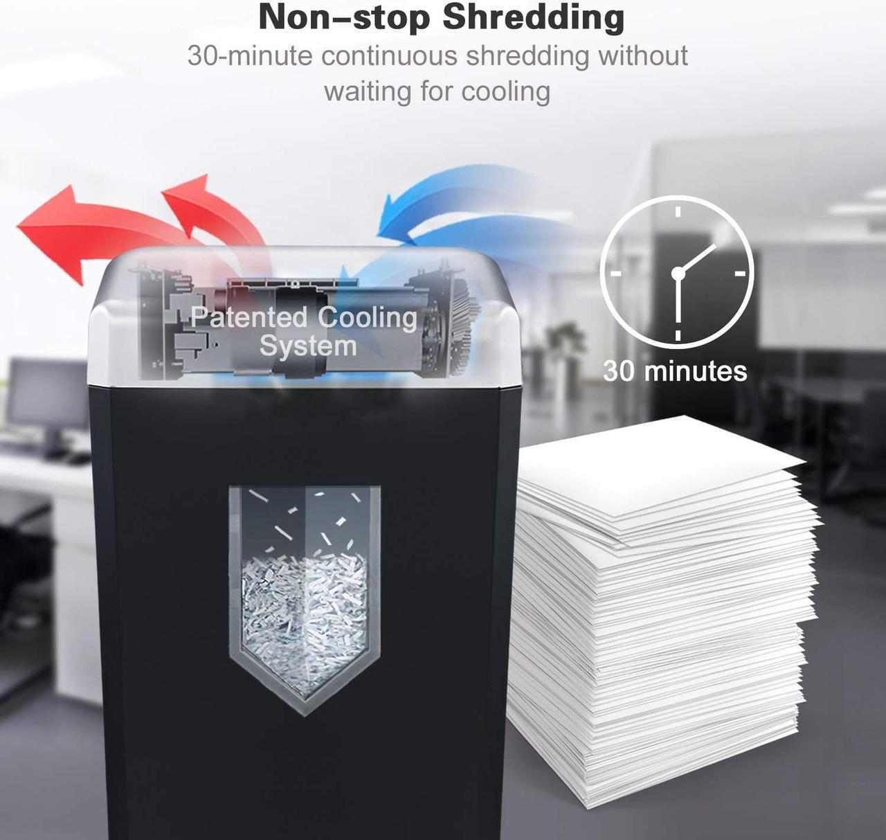 Alt view image 3 of 18 - Bonsaii 14-Sheet Cross-Cut Heavy Duty Paper Shredder, 30-Minute Continuous Running Time, Credit Card/Staples Shredders for Office, Quiet Shredding Machine with Jam Proof System (C169-B)