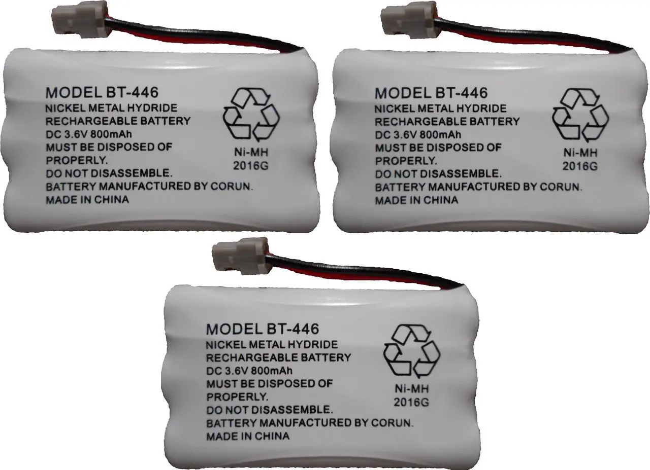 Main image of Uniden BT-446 / BBTY0503001 / BT-1004 / BT-1005 / GE-TL26402 / BT-504 / CPH-488B Rechargeable Cordless Telephone Battery DC 3.6V 800mAh Manufactured by Corun (3-Pack)