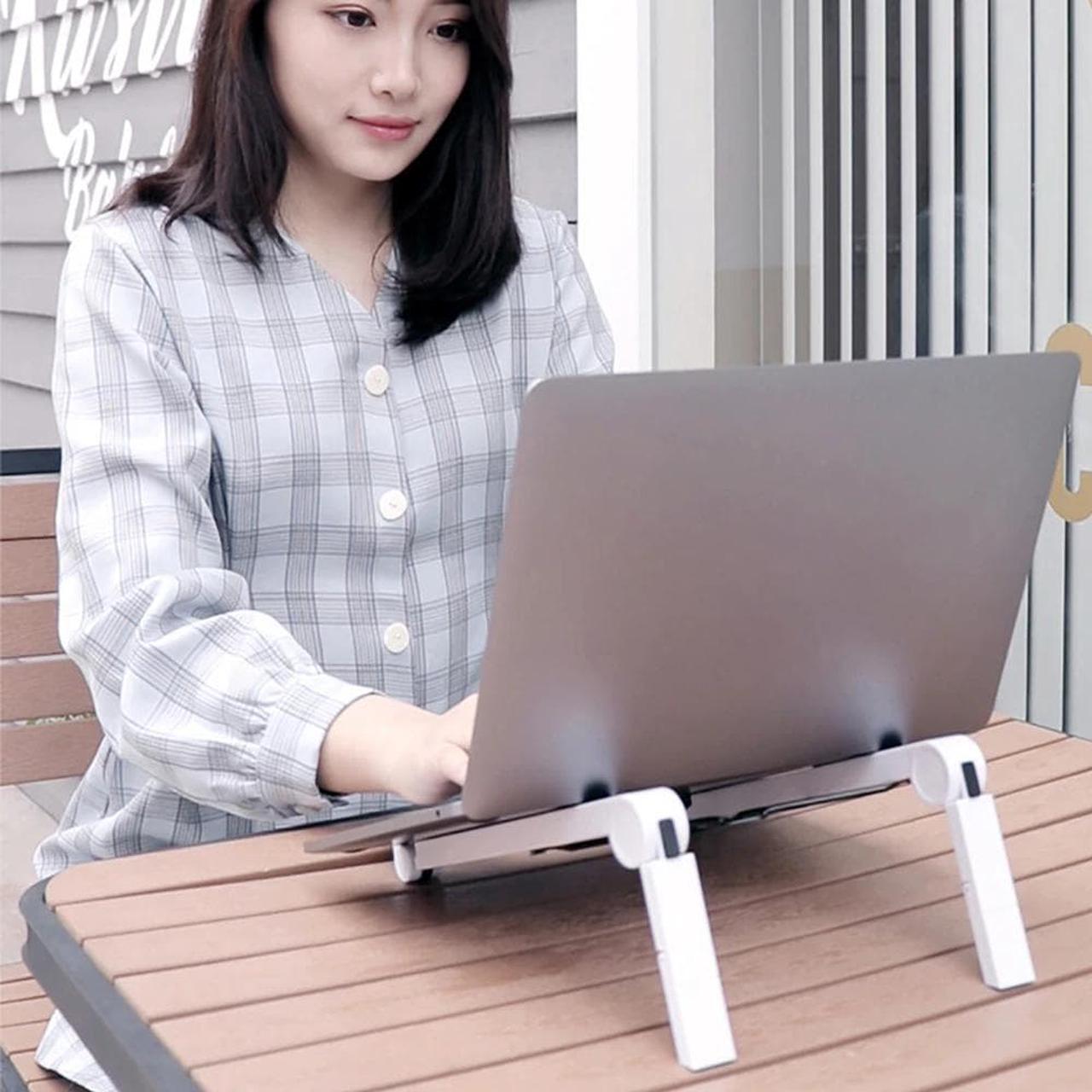 Alt view image 5 of 6 - Adjustable Lightweight Laptop Desk Cooling Stand Ergonomic Plastic Vertical Laptop Stand Foldable Tablet Bracket Laptop Holder