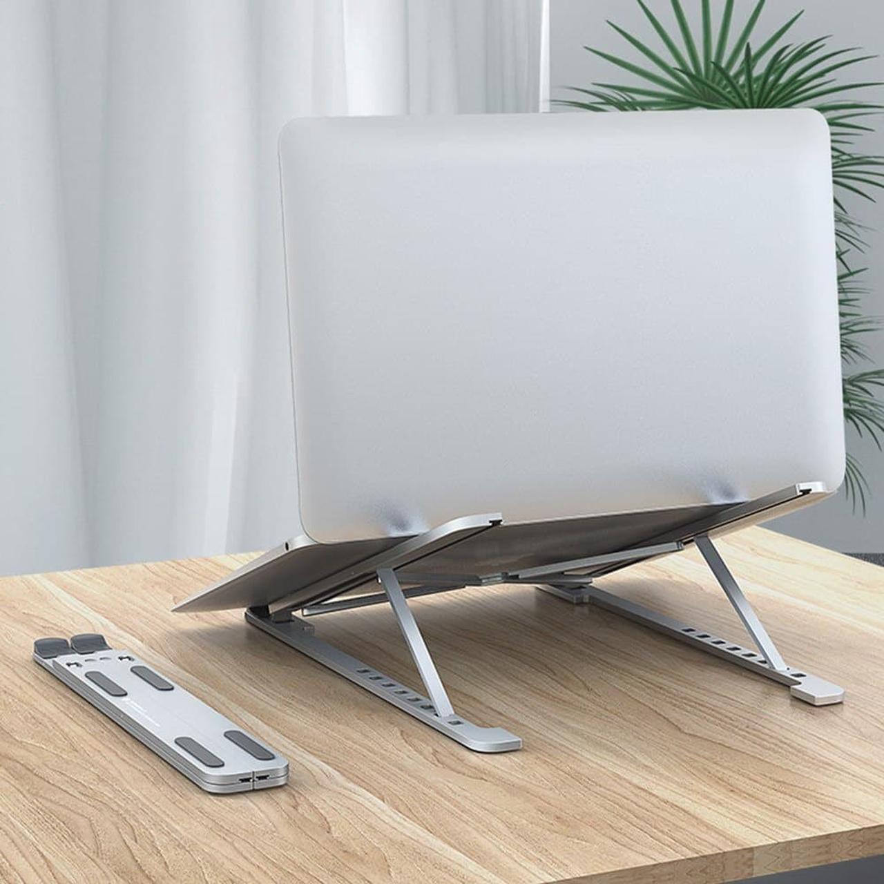 Alt view image 5 of 6 - Adjustable Desktop Laptop Stand Holder Aluminum Alloy Portable Folding Notebook Support Lifting with Non slip Pad