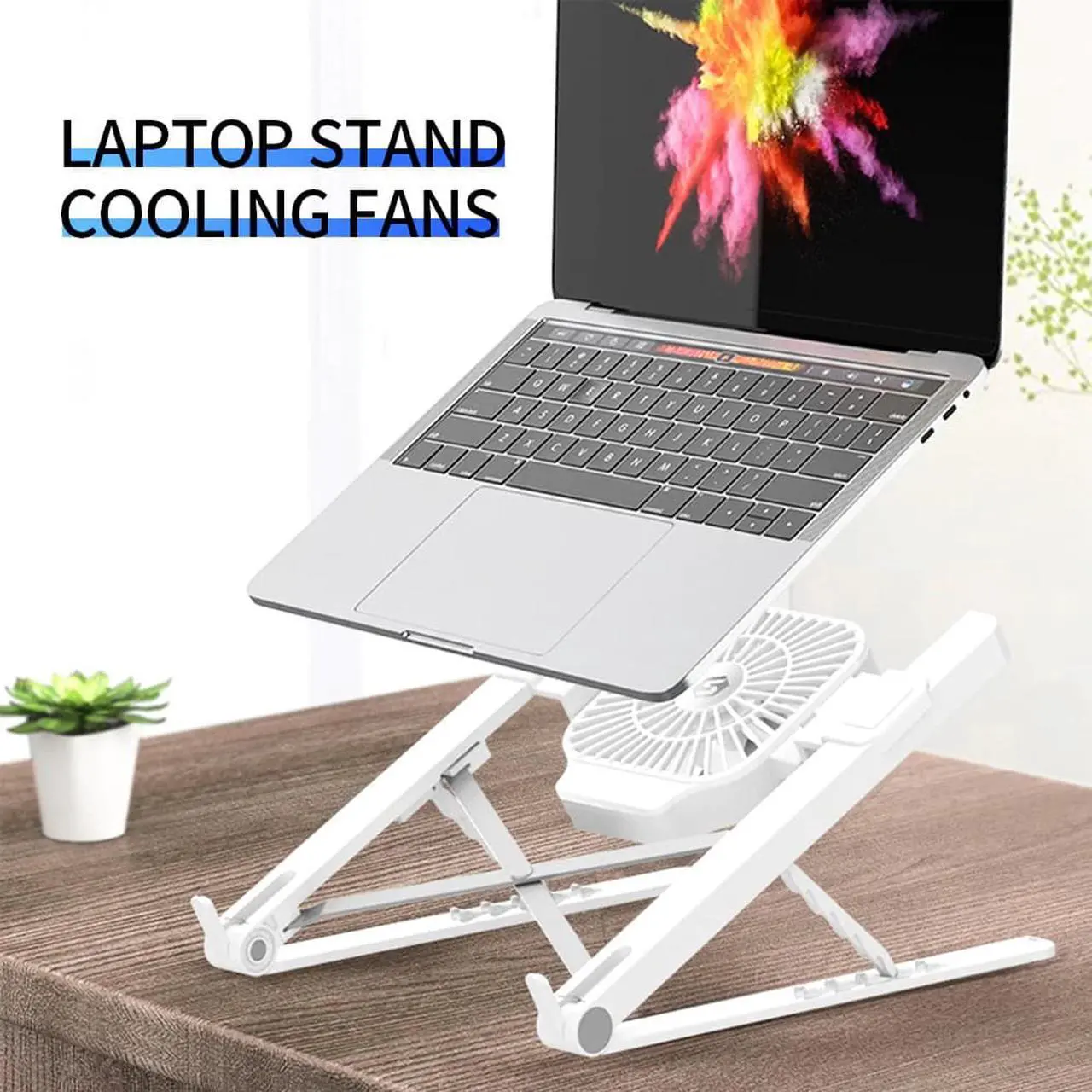 Alt view image 3 of 6 - 5 level Height Adjustable Laptop Stand with Cooling Fan Folding Portable Laptop Bracket Cooling Holder for laptops under 17 inch