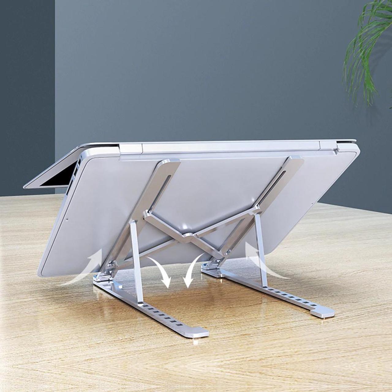 Alt view image 4 of 6 - Laptop Stand Portable Heights Adjustable Aluminum AlloyDesktop Ventilated Cooling Holder Folding Ultra for MacBook