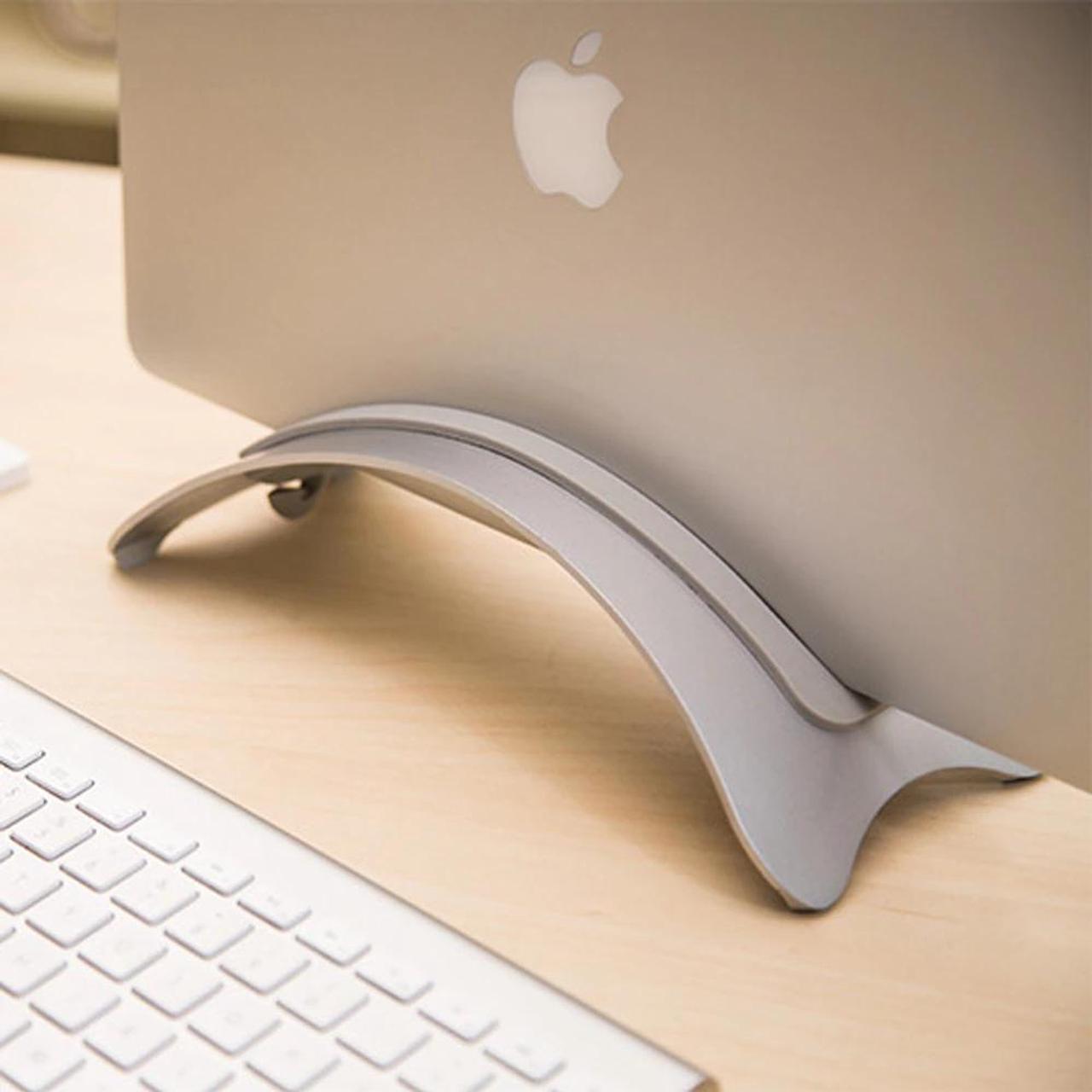 Alt view image 5 of 6 - Aluminum Space saving Laptop Vertical Stand Storage Desktop Erected Holder for MacBook Pro Air Retina Notebook 3 Size Silica Gel