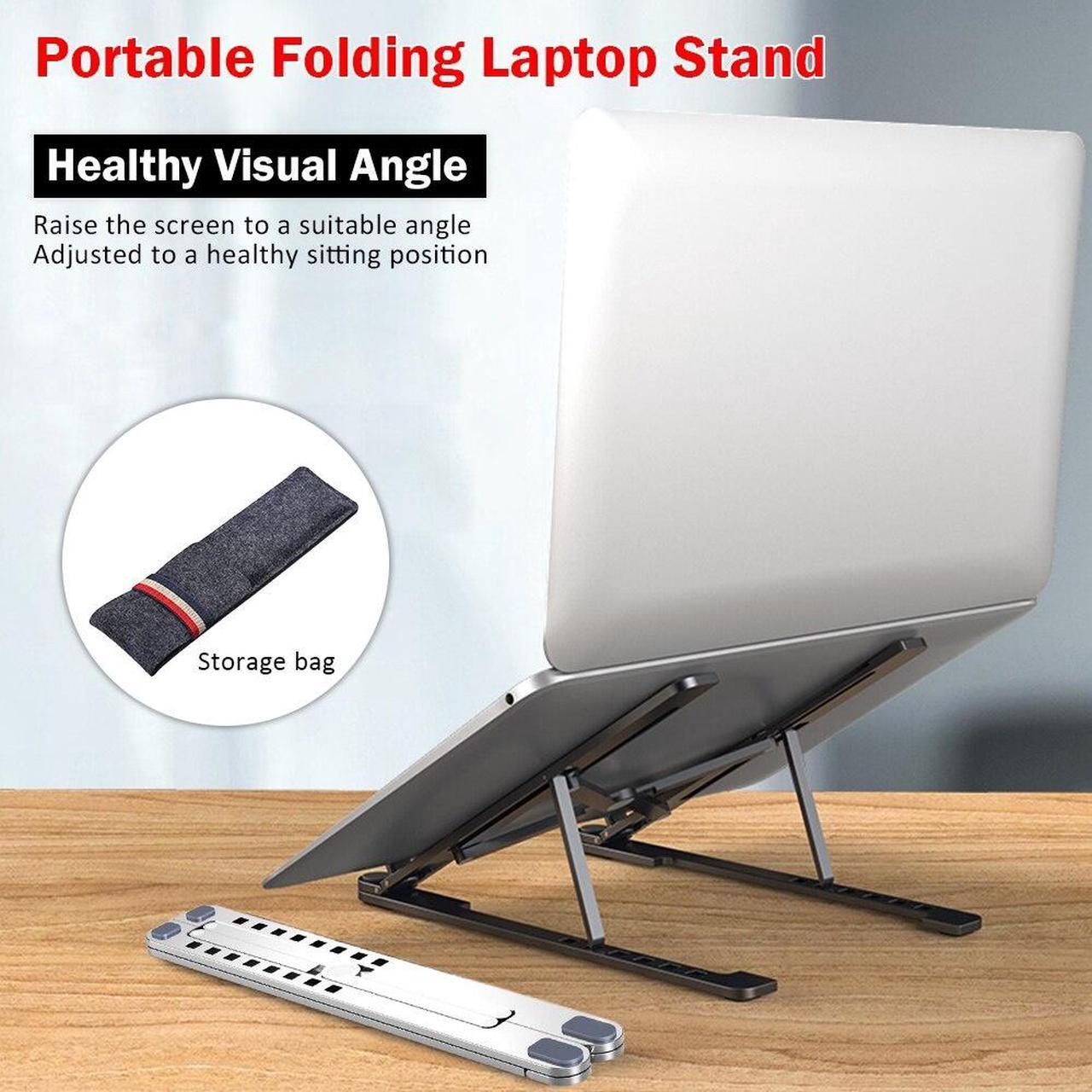 Alt view image 2 of 6 - Laptop Stand Portable Heights Adjustable Aluminum AlloyDesktop Ventilated Cooling Holder Folding Ultra for MacBook