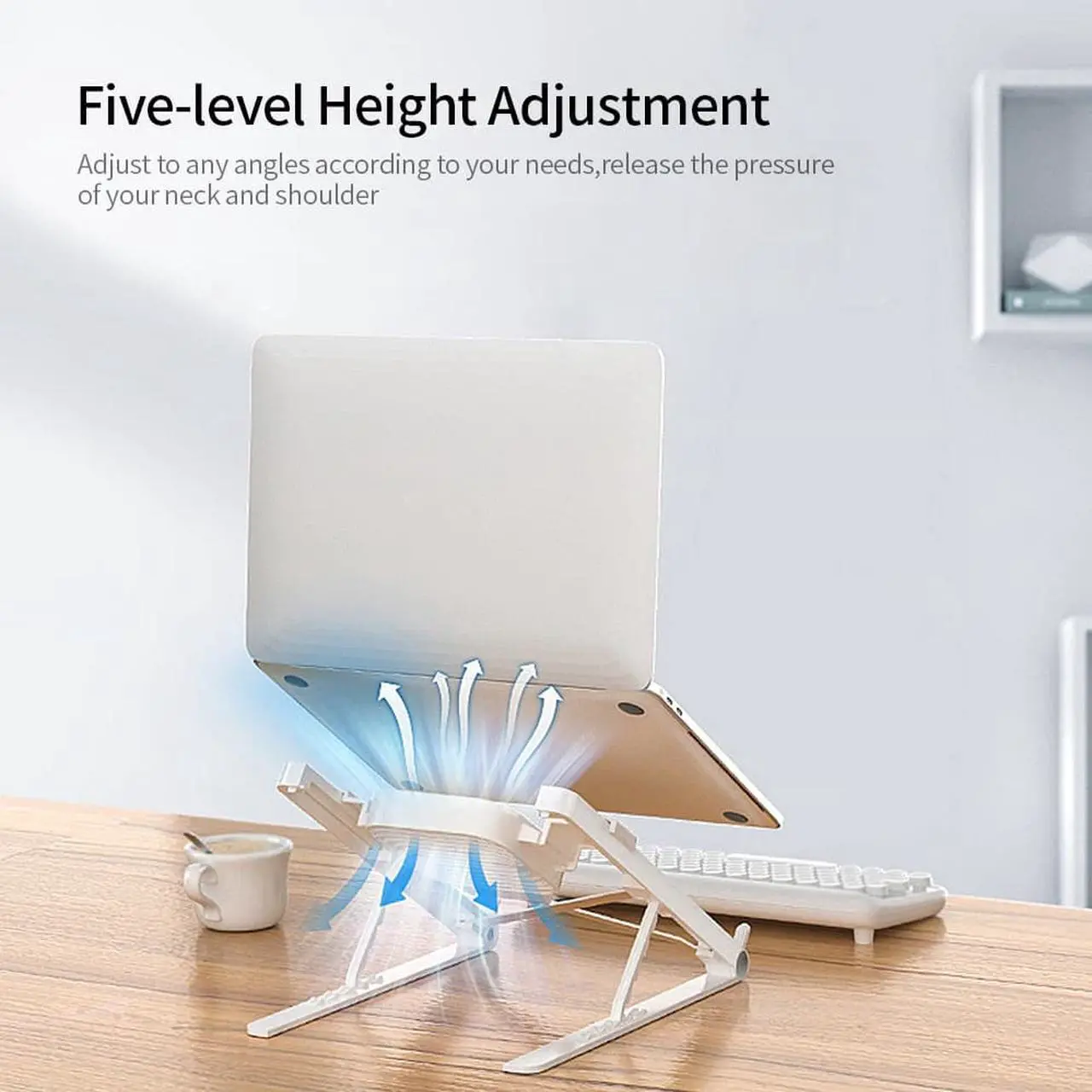 Alt view image 6 of 6 - 5 level Height Adjustable Laptop Stand with Cooling Fan Folding Portable Laptop Bracket Cooling Holder for laptops under 17 inch