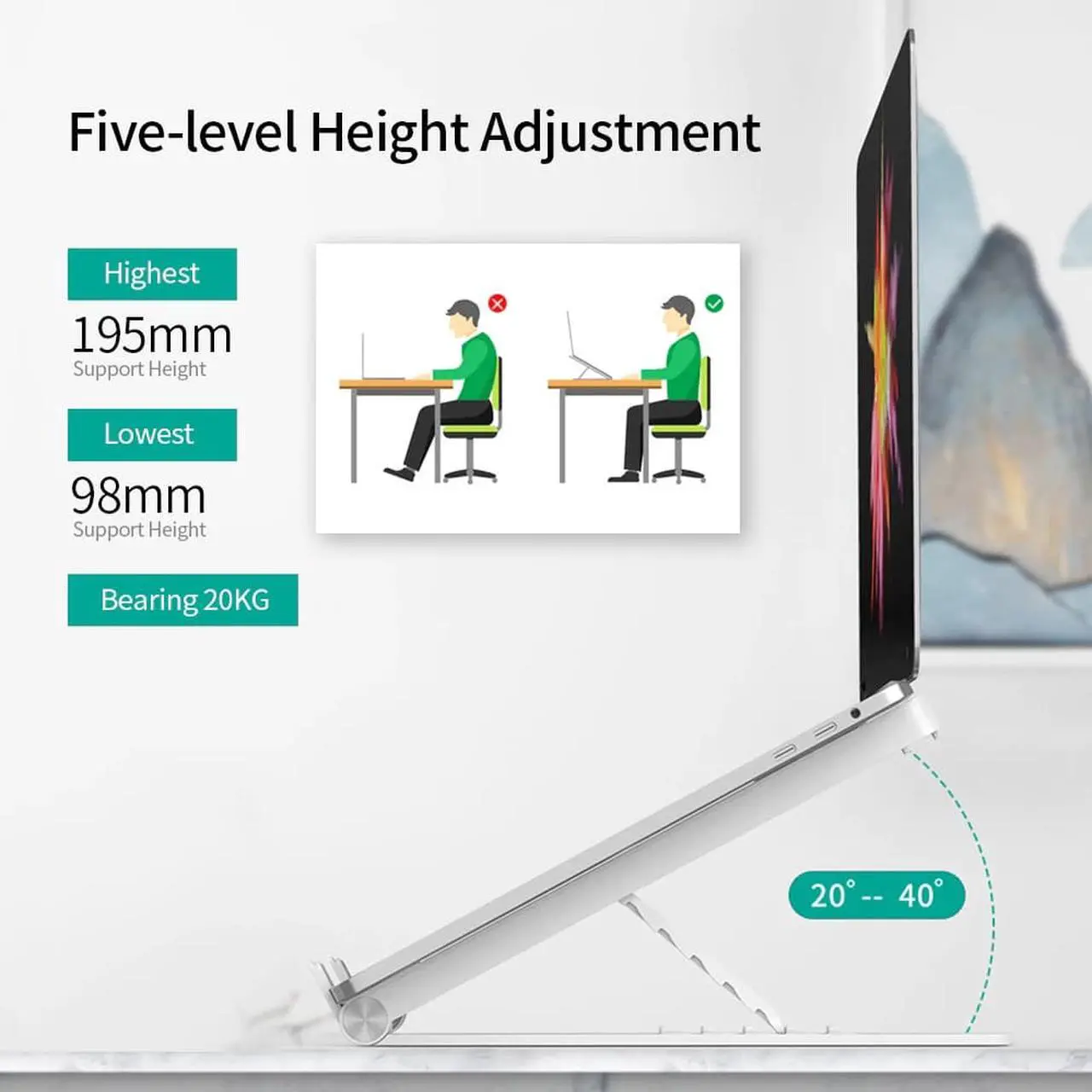 Alt view image 5 of 6 - 5 level Height Adjustable Laptop Stand with Cooling Fan Folding Portable Laptop Bracket Cooling Holder for laptops under 17 inch