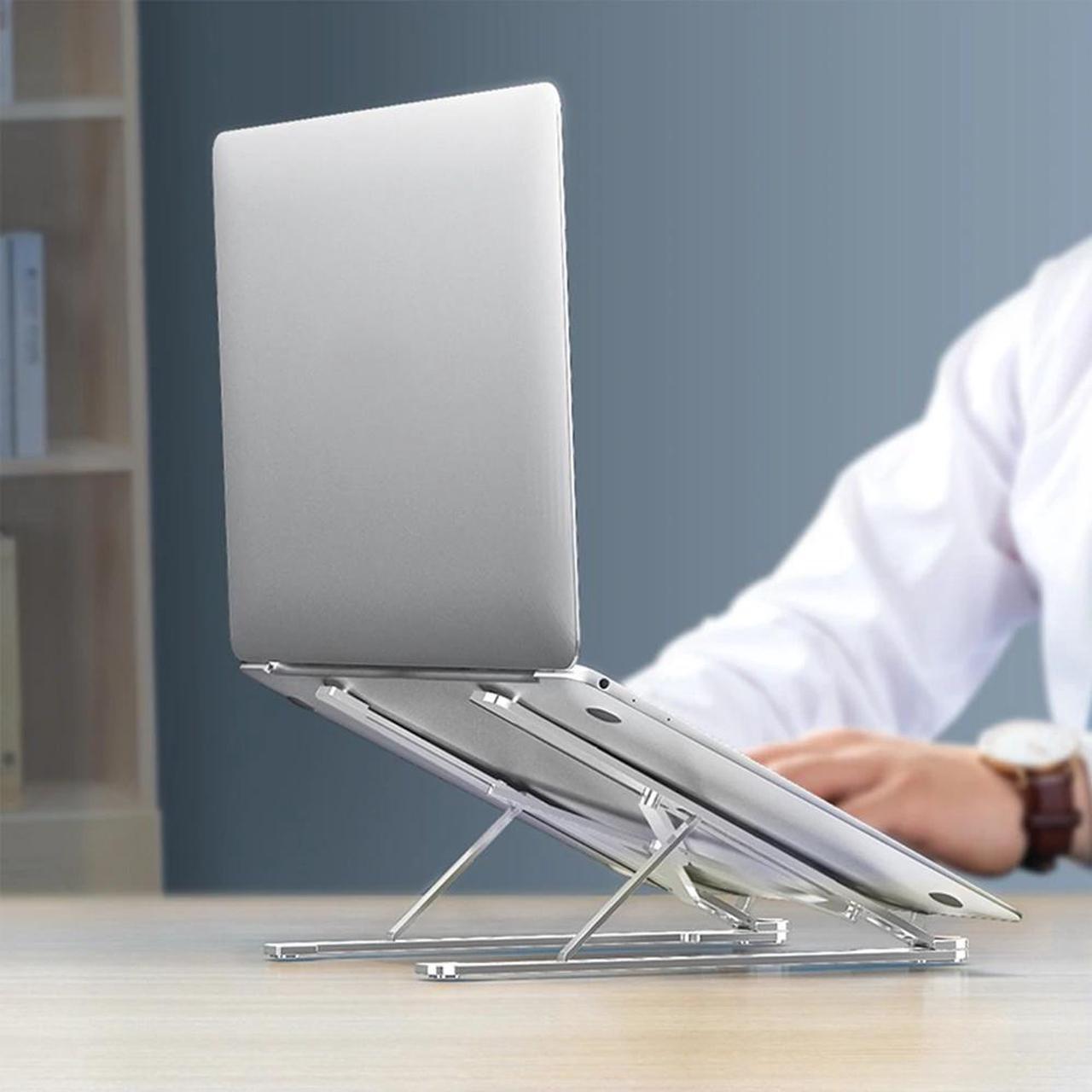 Alt view image 3 of 6 - Laptop Stand Portable Heights Adjustable Aluminum AlloyDesktop Ventilated Cooling Holder Folding Ultra for MacBook