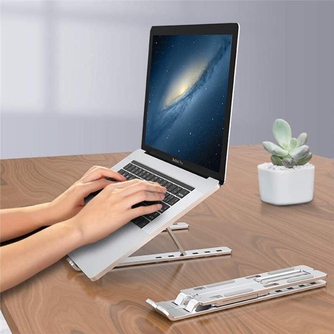 Alt view image 6 of 6 - Ergonomic laptop stand Height Angle Adjustable Portable Foldable Aluminum alloy Computer Notebook Mount