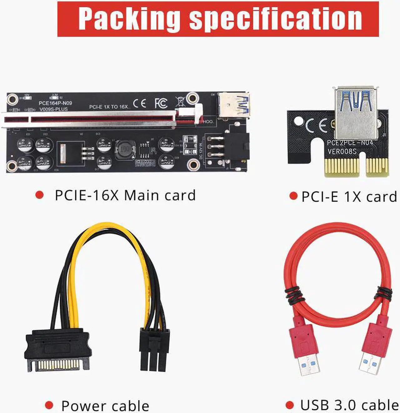 Alt view image 6 of 6 - 4PCS VER009S Plus PCIE Riser Card 009s PCI-E PCI Express Adapter Molex 6Pin SATA USB 3.0 Cable 1X to 16X Extender