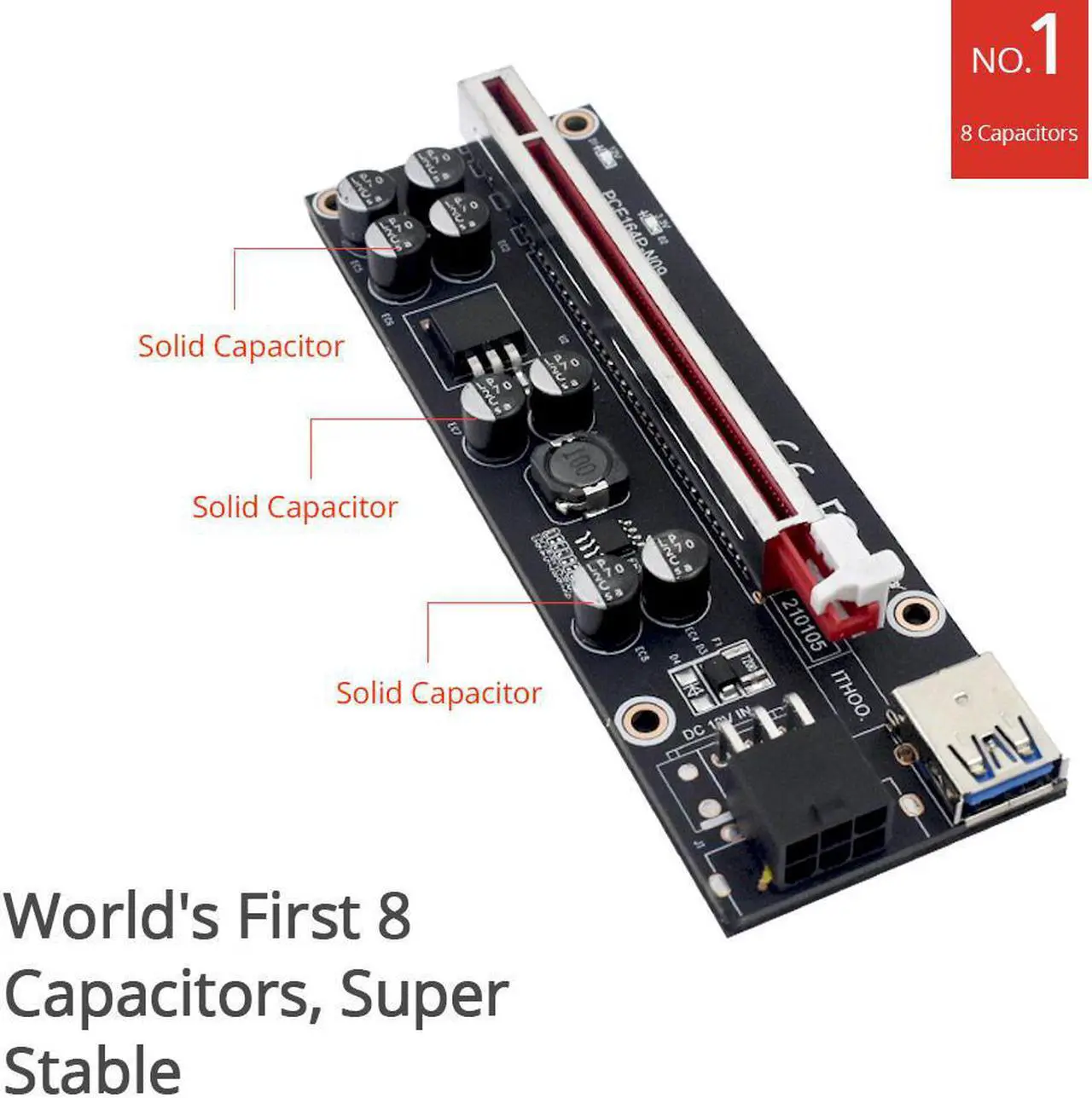 Alt view image 2 of 6 - 4PCS VER009S Plus PCIE Riser Card 009s PCI-E PCI Express Adapter Molex 6Pin SATA USB 3.0 Cable 1X to 16X Extender