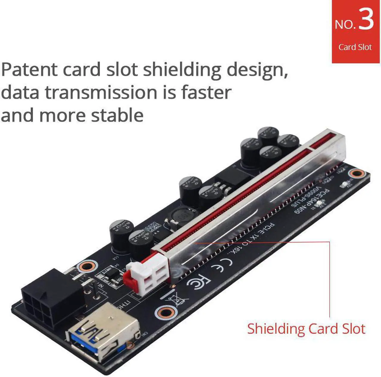 Alt view image 3 of 6 - 4PCS VER009S Plus PCIE Riser Card 009s PCI-E PCI Express Adapter Molex 6Pin SATA USB 3.0 Cable 1X to 16X Extender