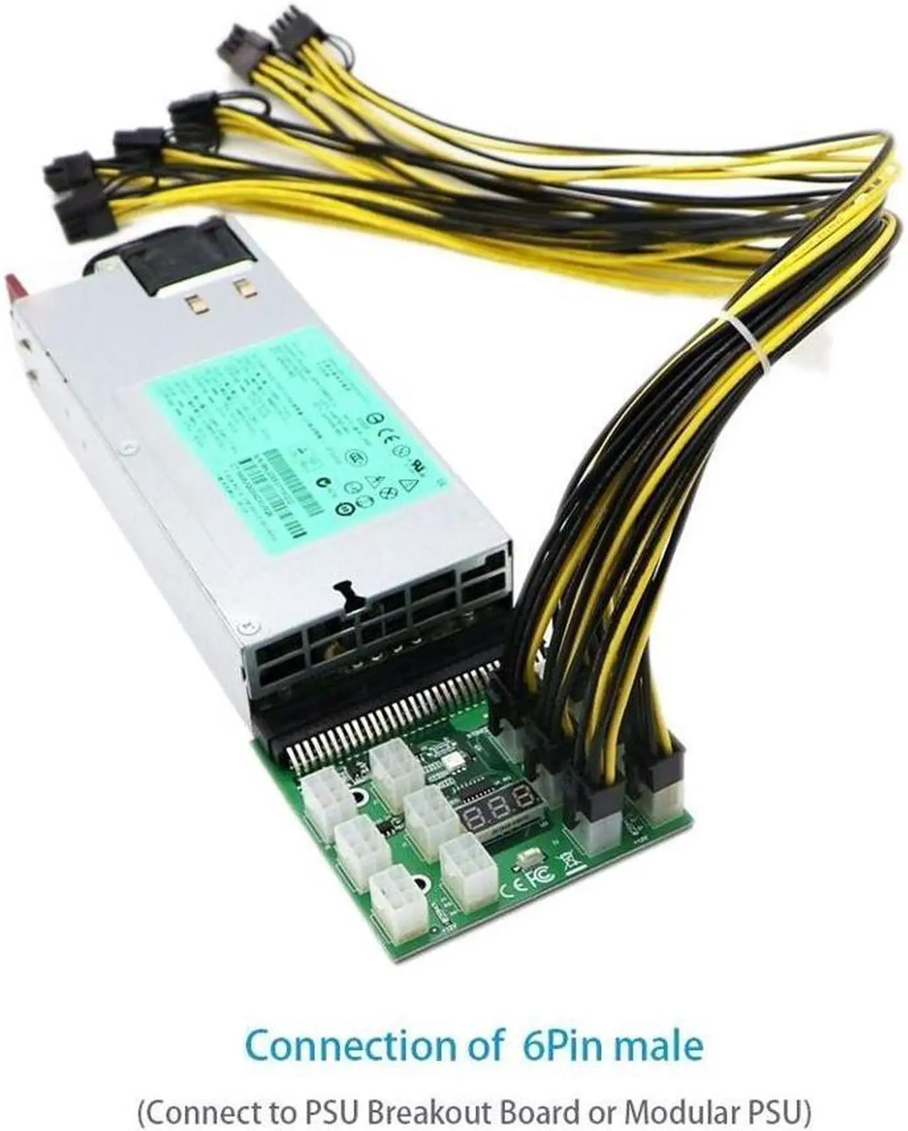 Alt view image 5 of 6 - Misskit 6 Pcs 16AWG  6 Pin PCI-e To 8 Pin (6+2) PCI-e (Male To Male) GPU Power Cable 60cm/23.62" For Graphic Cards Mining HP Server Breakout Board