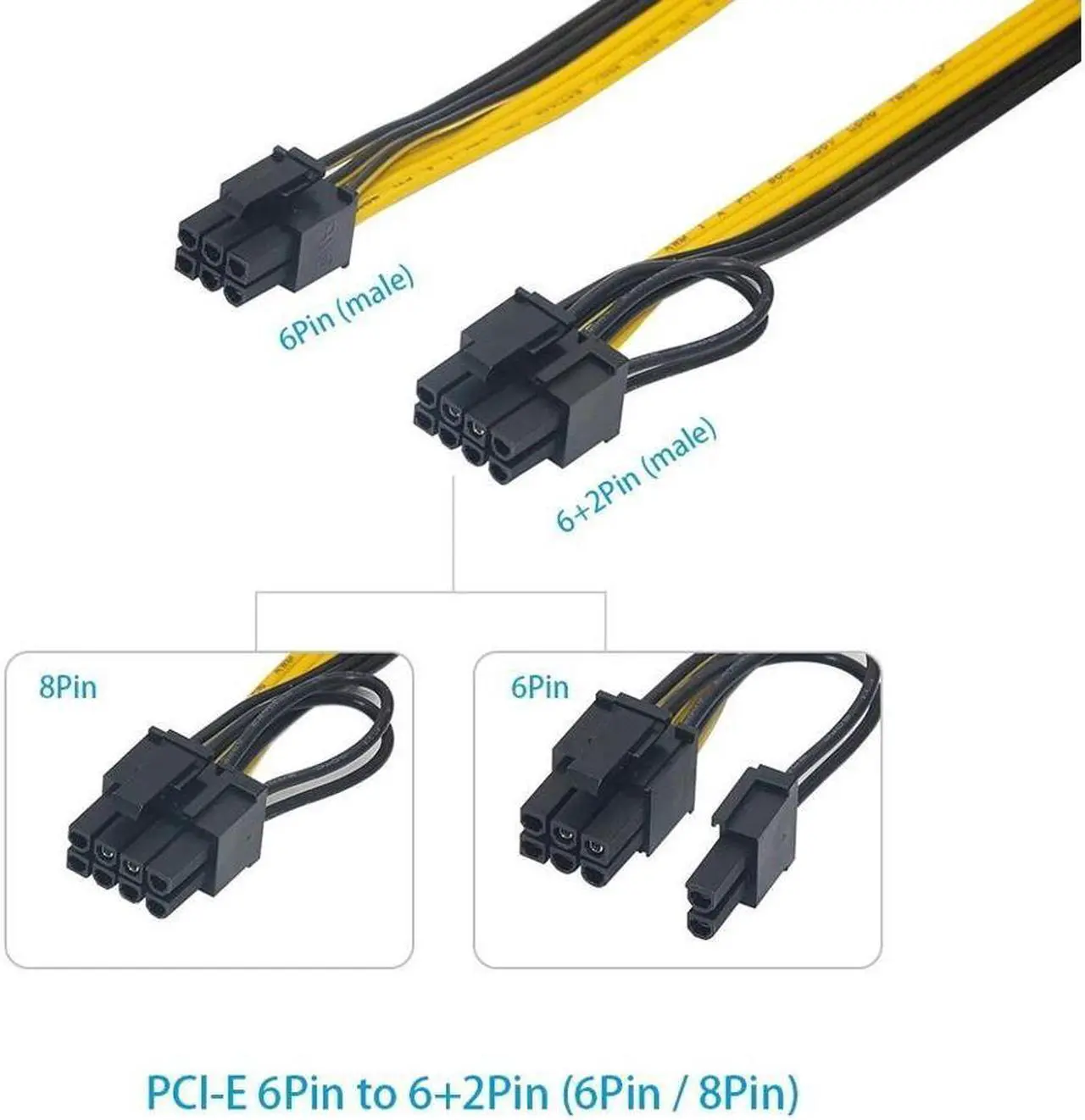 Alt view image 4 of 6 - Misskit 6 Pcs 16AWG  6 Pin PCI-e To 8 Pin (6+2) PCI-e (Male To Male) GPU Power Cable 60cm/23.62" For Graphic Cards Mining HP Server Breakout Board