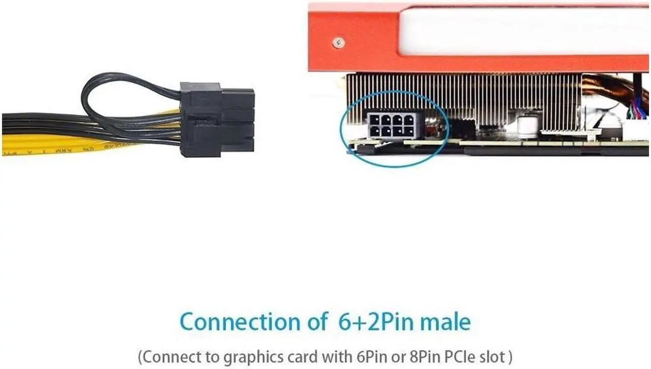 Alt view image 6 of 6 - Misskit 6 Pcs 16AWG  6 Pin PCI-e To 8 Pin (6+2) PCI-e (Male To Male) GPU Power Cable 60cm/23.62" For Graphic Cards Mining HP Server Breakout Board