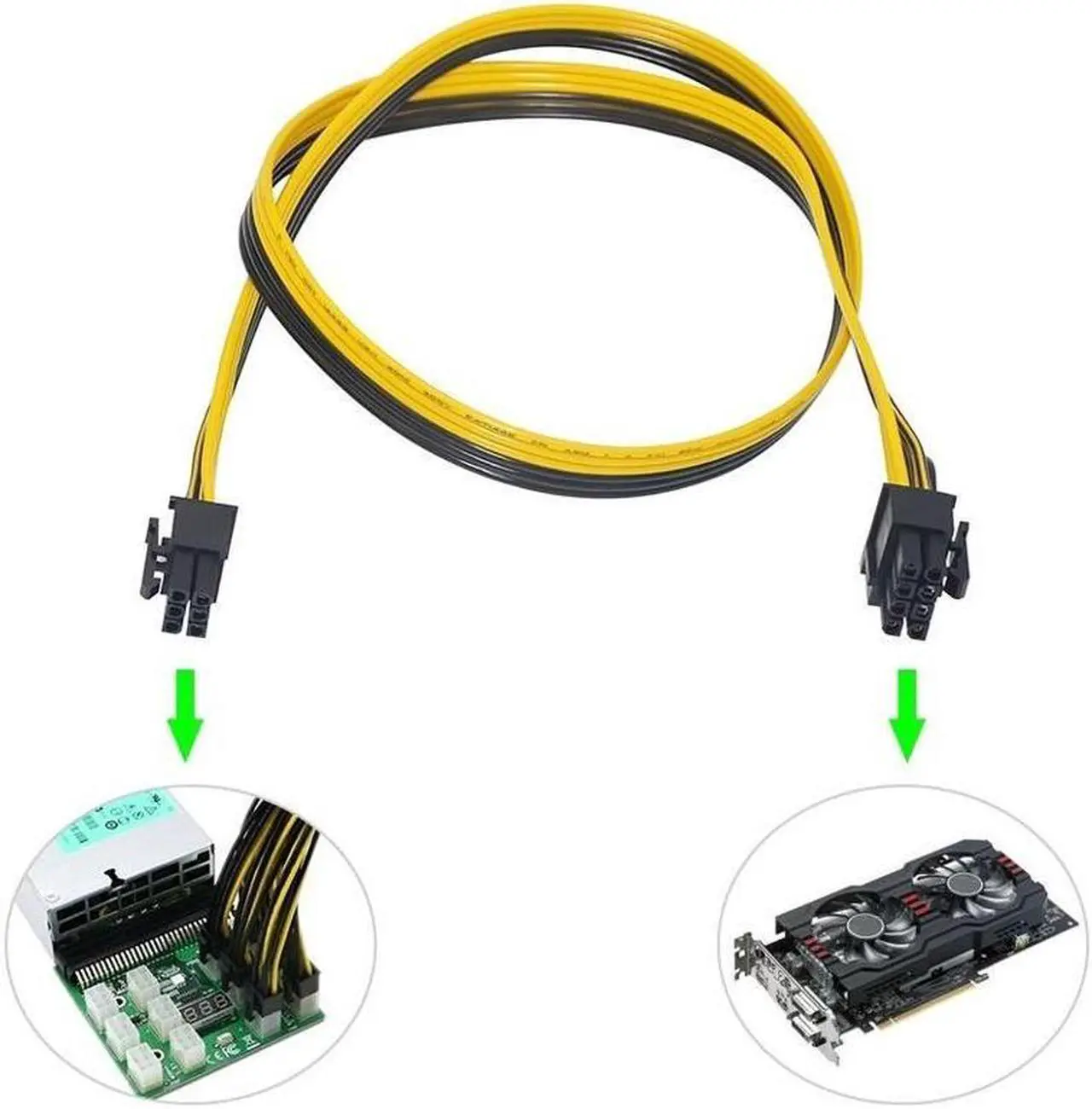 Alt view image 3 of 6 - Misskit 6 Pcs 16AWG  6 Pin PCI-e To 8 Pin (6+2) PCI-e (Male To Male) GPU Power Cable 60cm/23.62" For Graphic Cards Mining HP Server Breakout Board