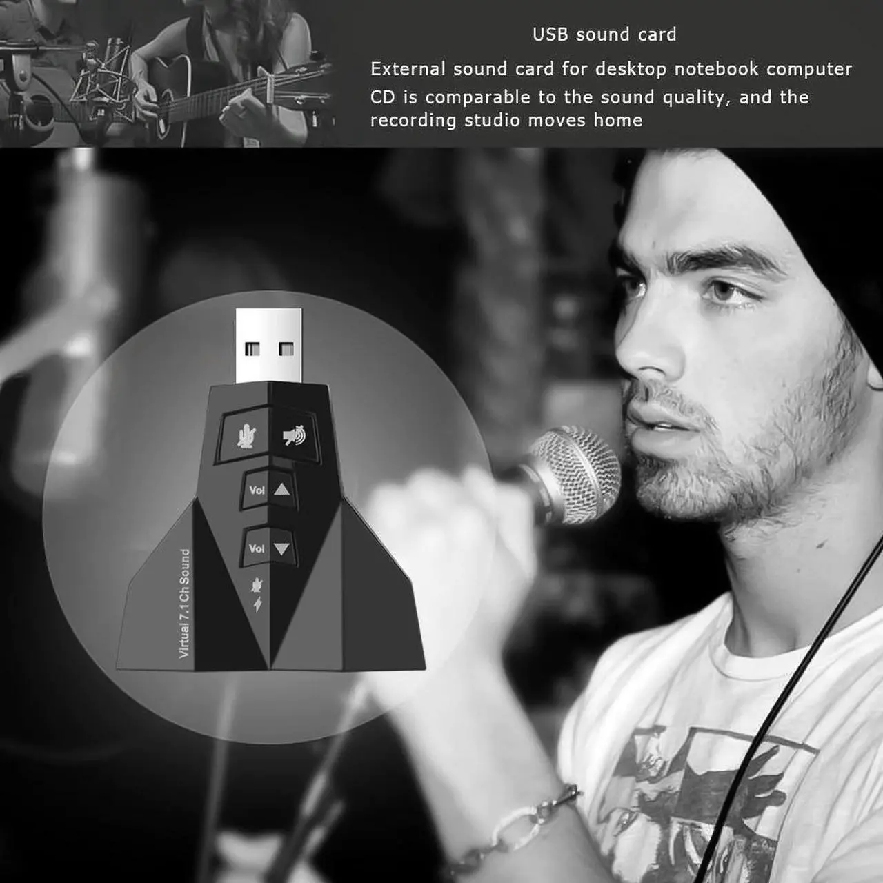 Alt view image 4 of 6 - External Virtual 7.1 USB 3D Sound Audio Card Adapter Channel converter Laptop PC for Macbook Two MIC / headset