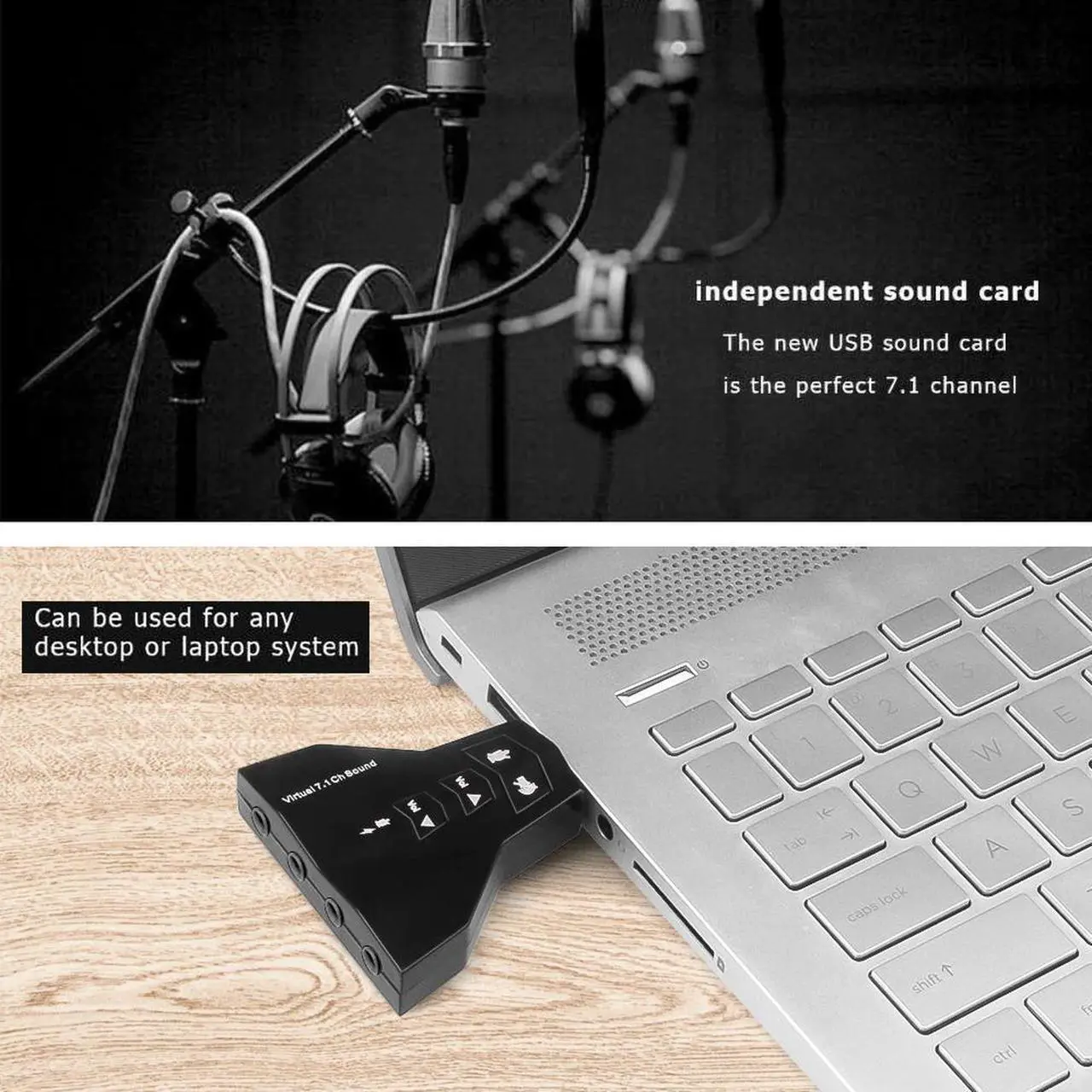 Alt view image 5 of 6 - External Virtual 7.1 USB 3D Sound Audio Card Adapter Channel converter Laptop PC for Macbook Two MIC / headset