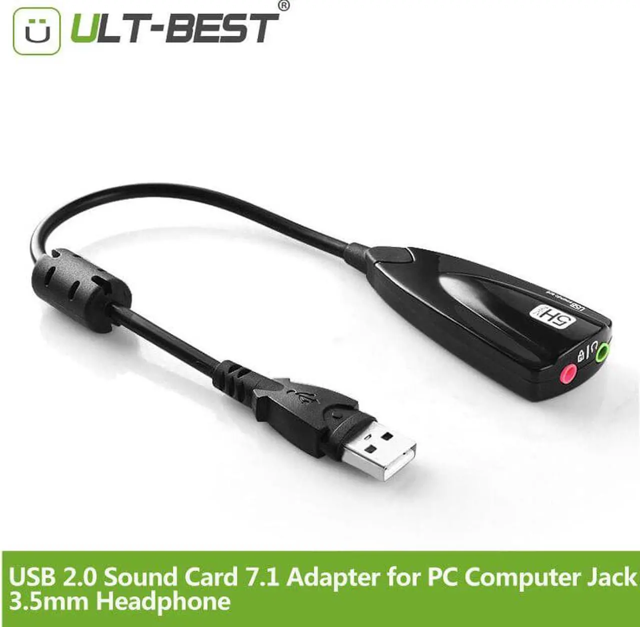 Main image of ULT-BEST USB 2.0 Sound Card 7.1 Adapter for PC Computer Jack 3.5mm Headphone Headset Microphone Adapter Cable Audio Mic