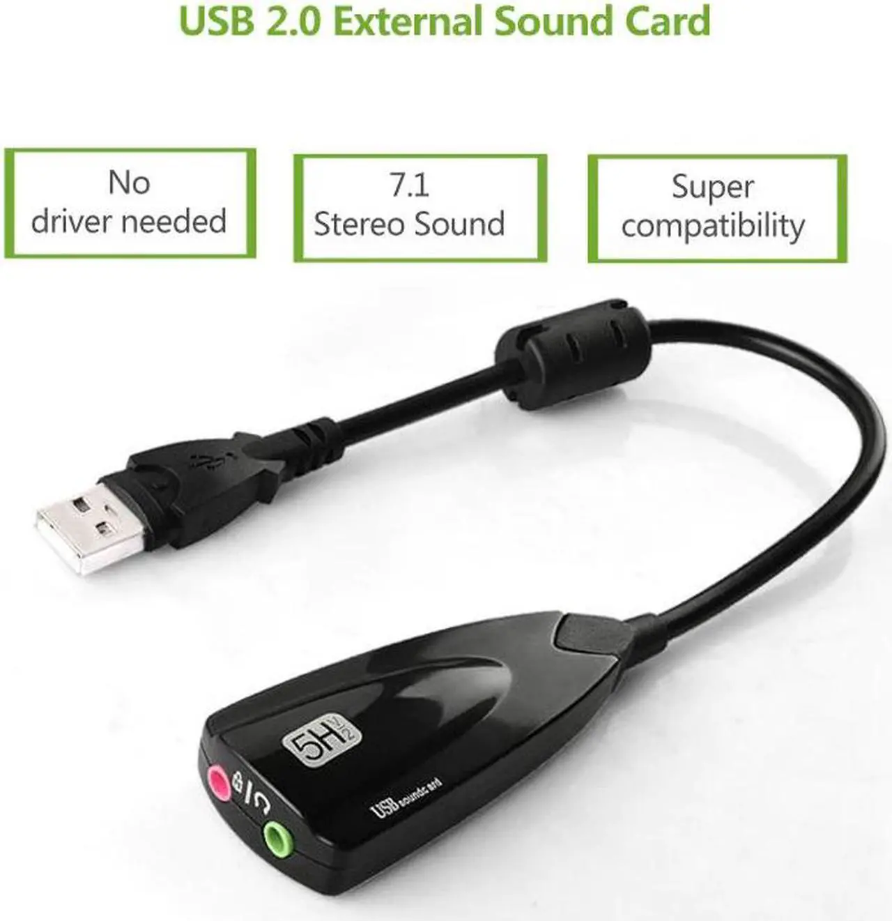 Alt view image 2 of 6 - ULT-BEST USB 2.0 Sound Card 7.1 Adapter for PC Computer Jack 3.5mm Headphone Headset Microphone Adapter Cable Audio Mic