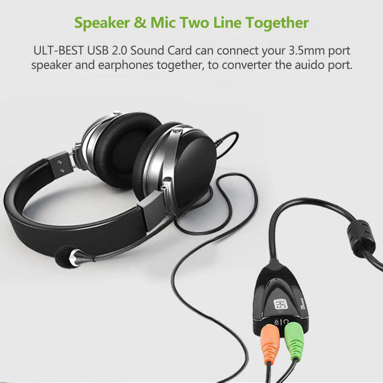 Alt view image 5 of 6 - ULT-BEST USB 2.0 Sound Card 7.1 Adapter for PC Computer Jack 3.5mm Headphone Headset Microphone Adapter Cable Audio Mic