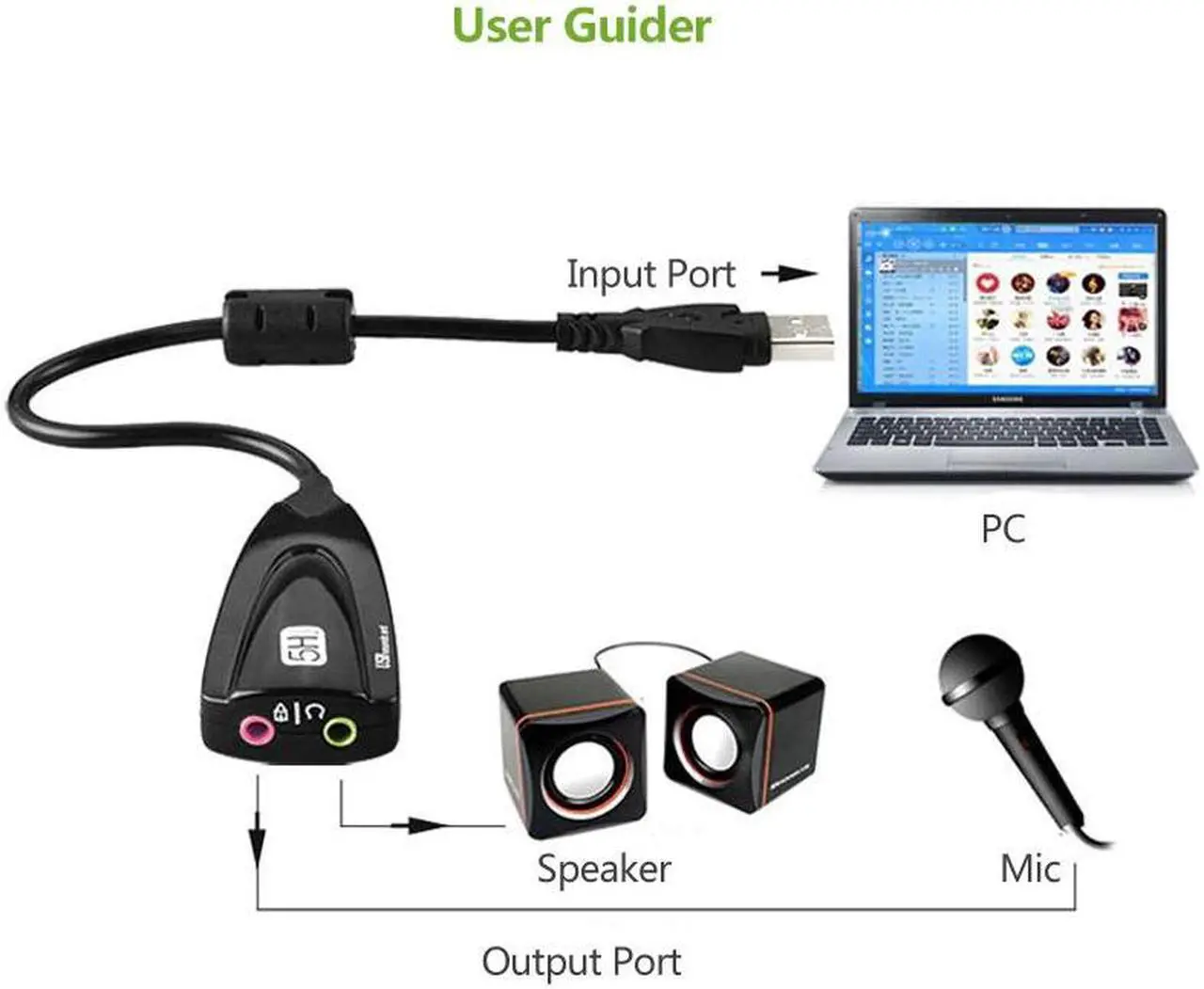Alt view image 6 of 6 - ULT-BEST USB 2.0 Sound Card 7.1 Adapter for PC Computer Jack 3.5mm Headphone Headset Microphone Adapter Cable Audio Mic