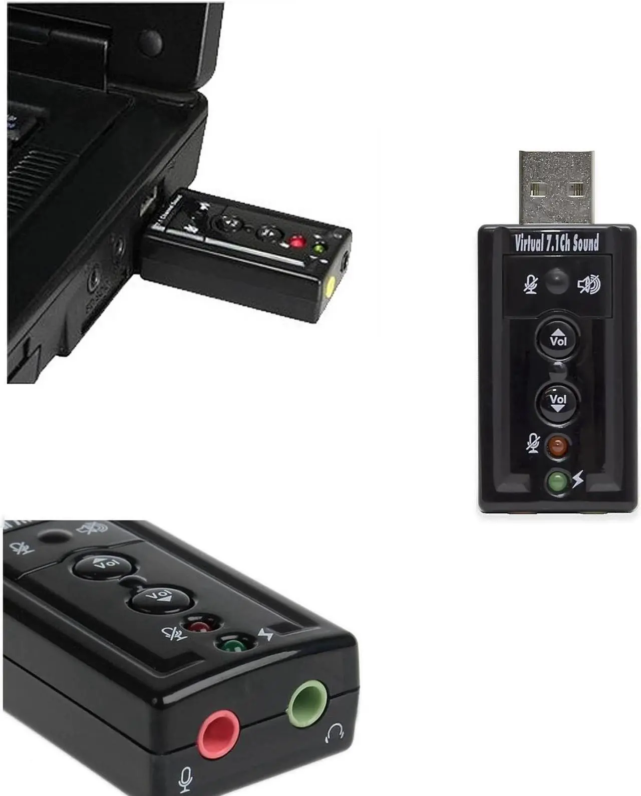 Alt view image 3 of 4 - Elisona USB 2.0 External Virtual 7.1 Surround Adapter Sound Cards USB to Two 3.5MM Audio Microphone Interface Converter