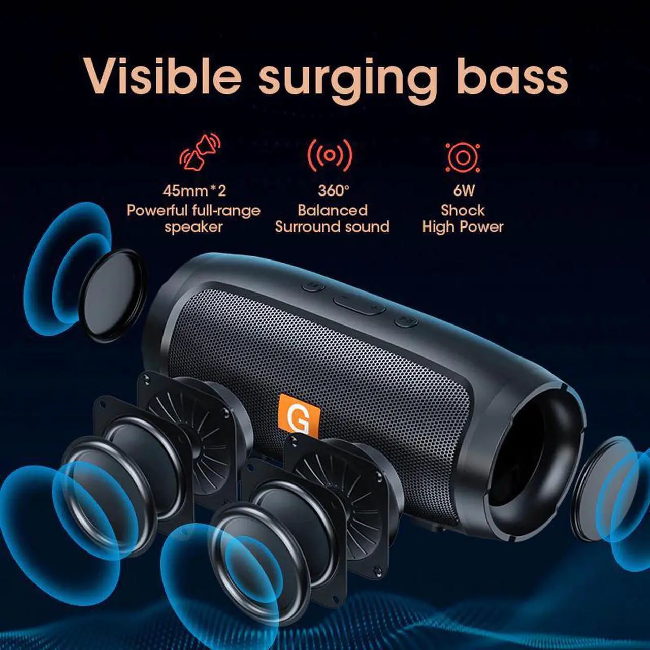Alt view image 4 of 6 - Portable Bluetooth Speaker Column Stereo HiFi Heavy Bass Wireless Soundbar Subwoof Loudspeaker Supports FM Radio AUX TF Card